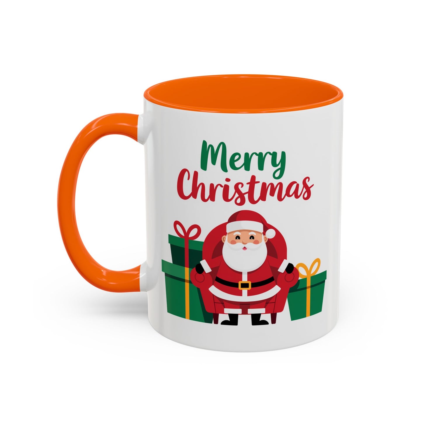 Christmas Mug - Merry Christmas Green & Red Text Santa Presents