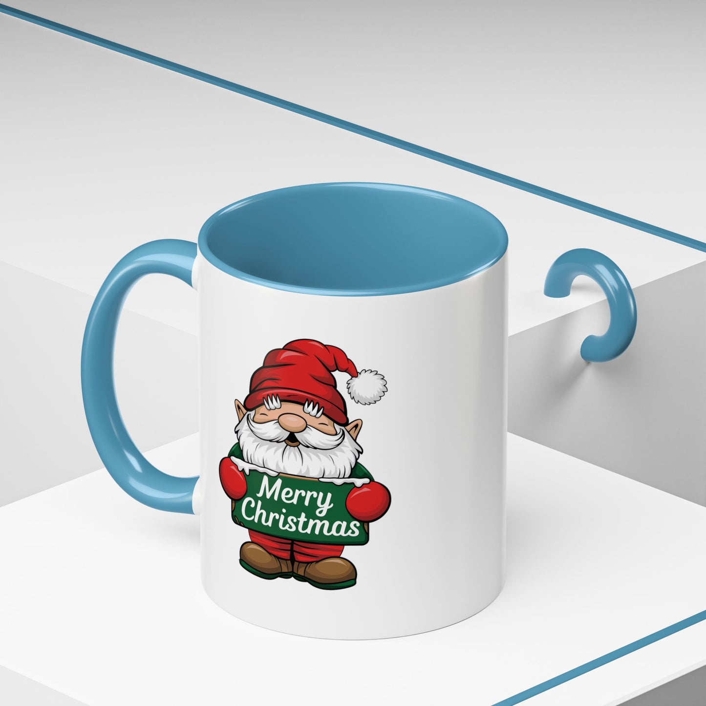 Christmas Mug - Merry Christmas White & Green Text Gnome Snow