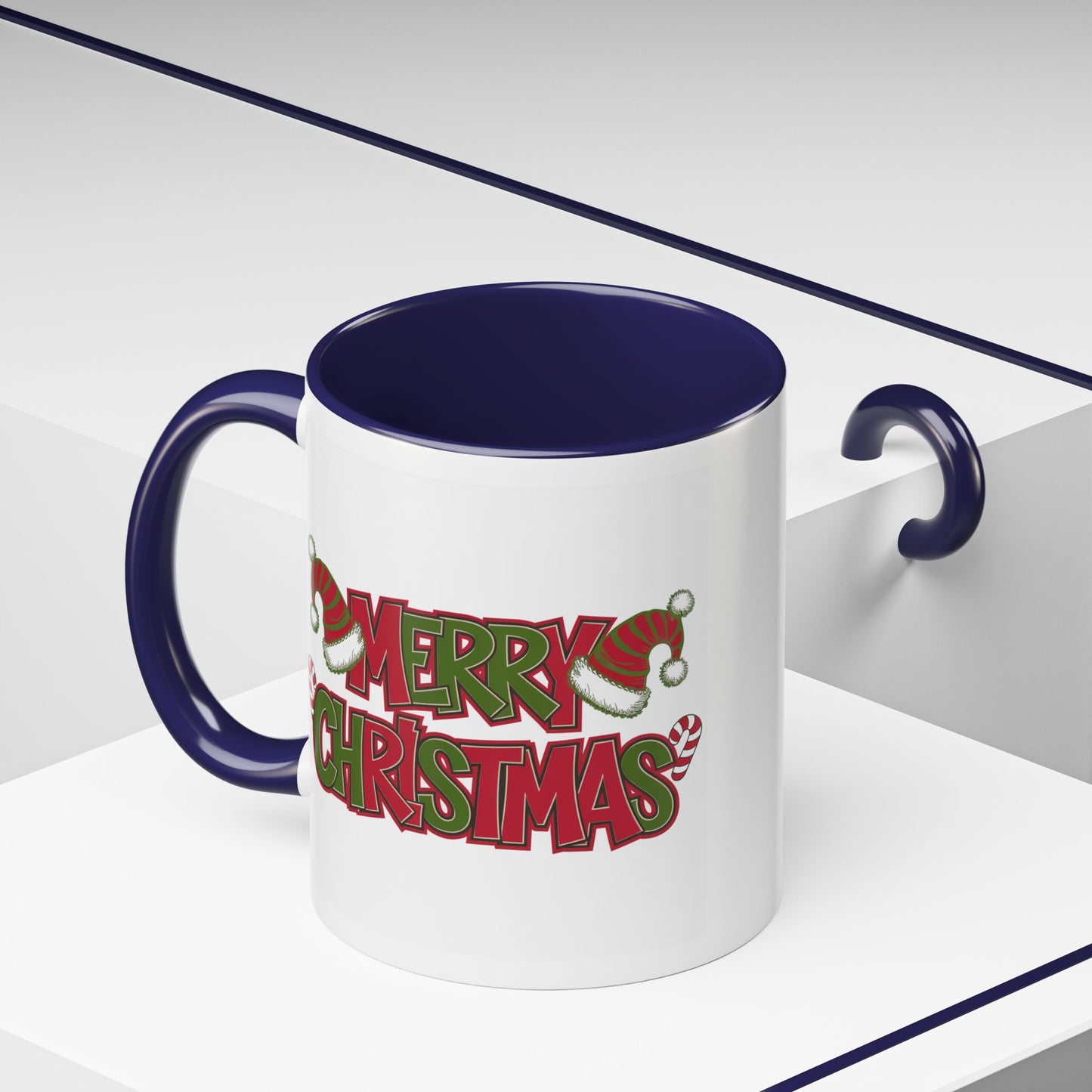 Christmas Mug - Merry Christmas Red & Green Text Hats Candy Canes