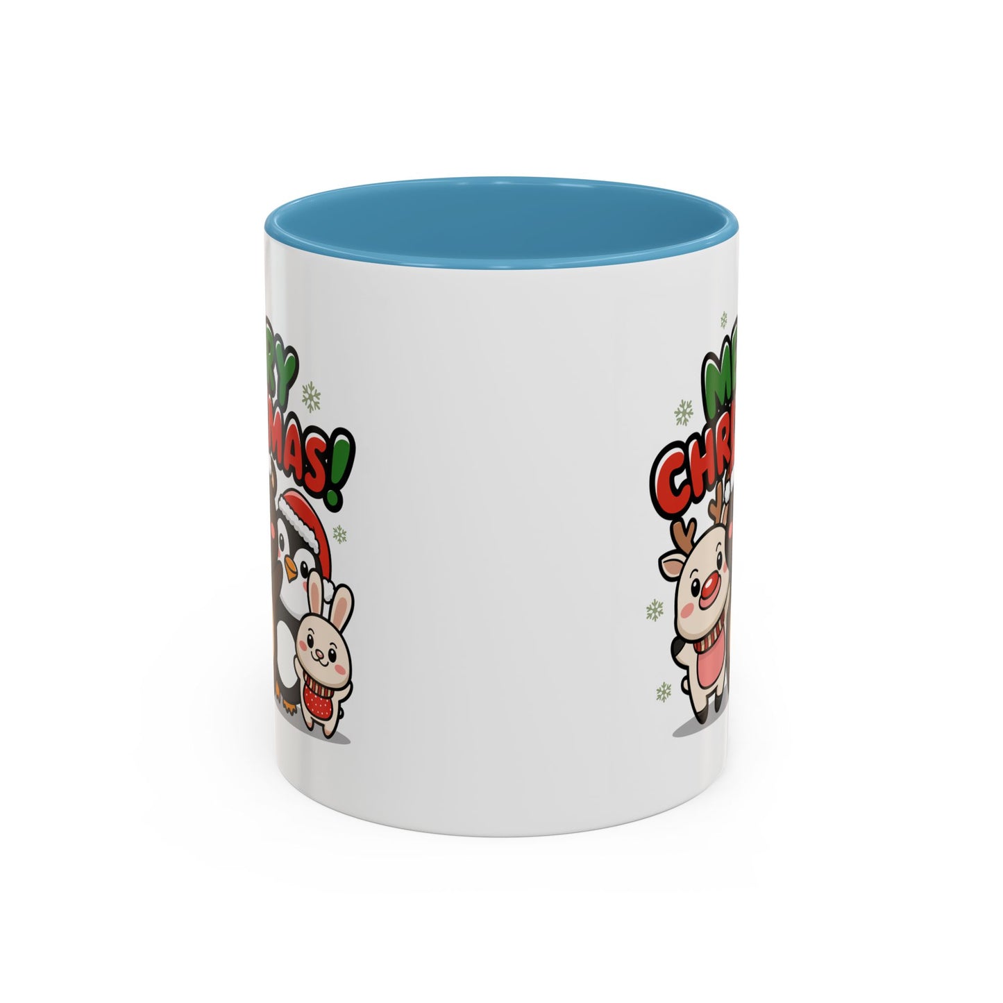 Christmas Mug - Merry Christmas Green & Red Text Cute Animals