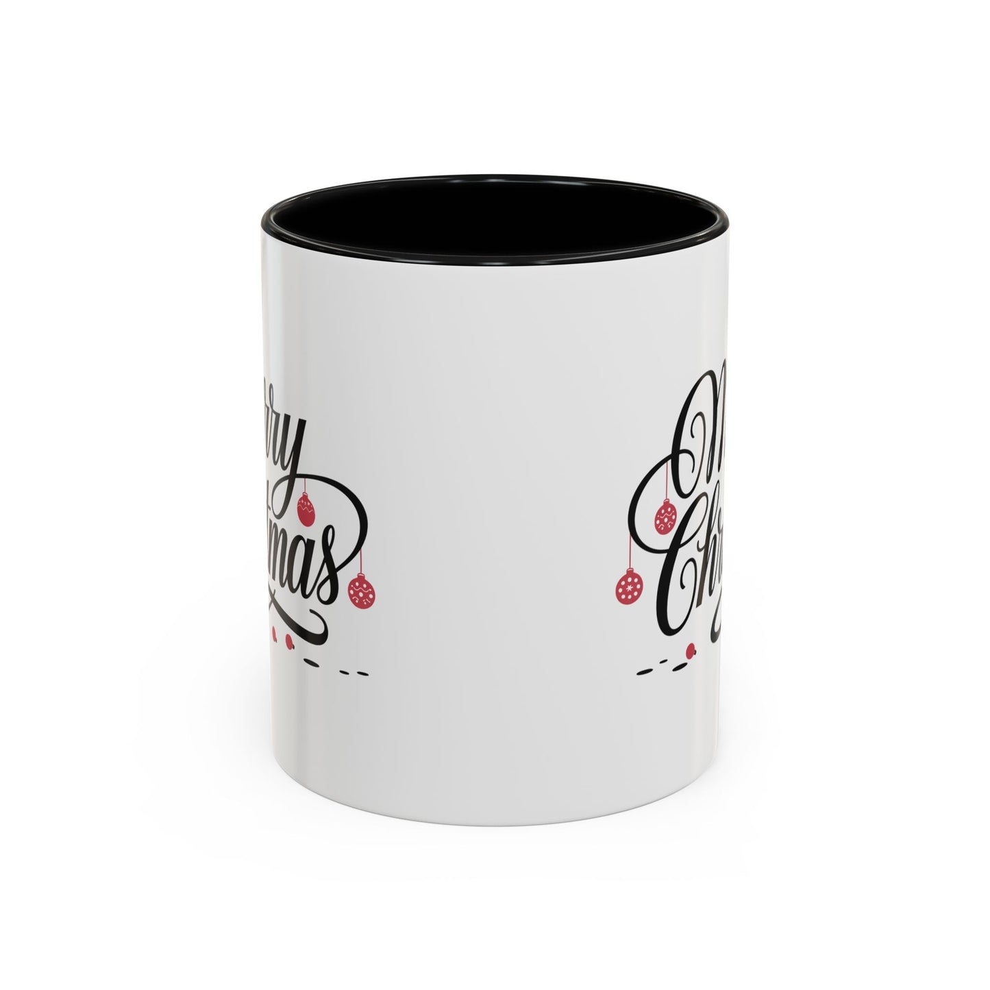 Christmas Mug - Merry Christmas Black Text Red Ornaments
