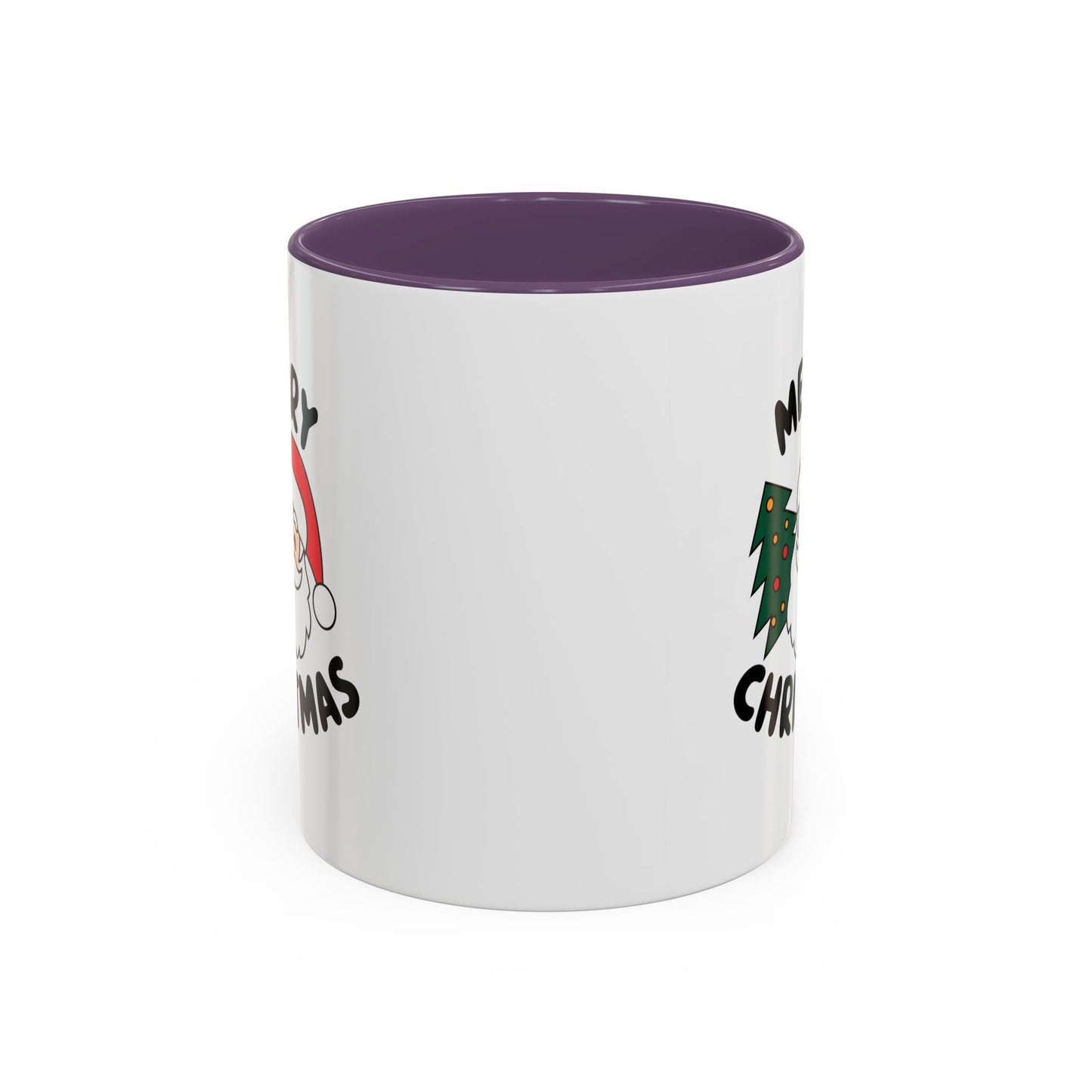 Christmas Mug - Merry Christmas Black Text Santa Tree