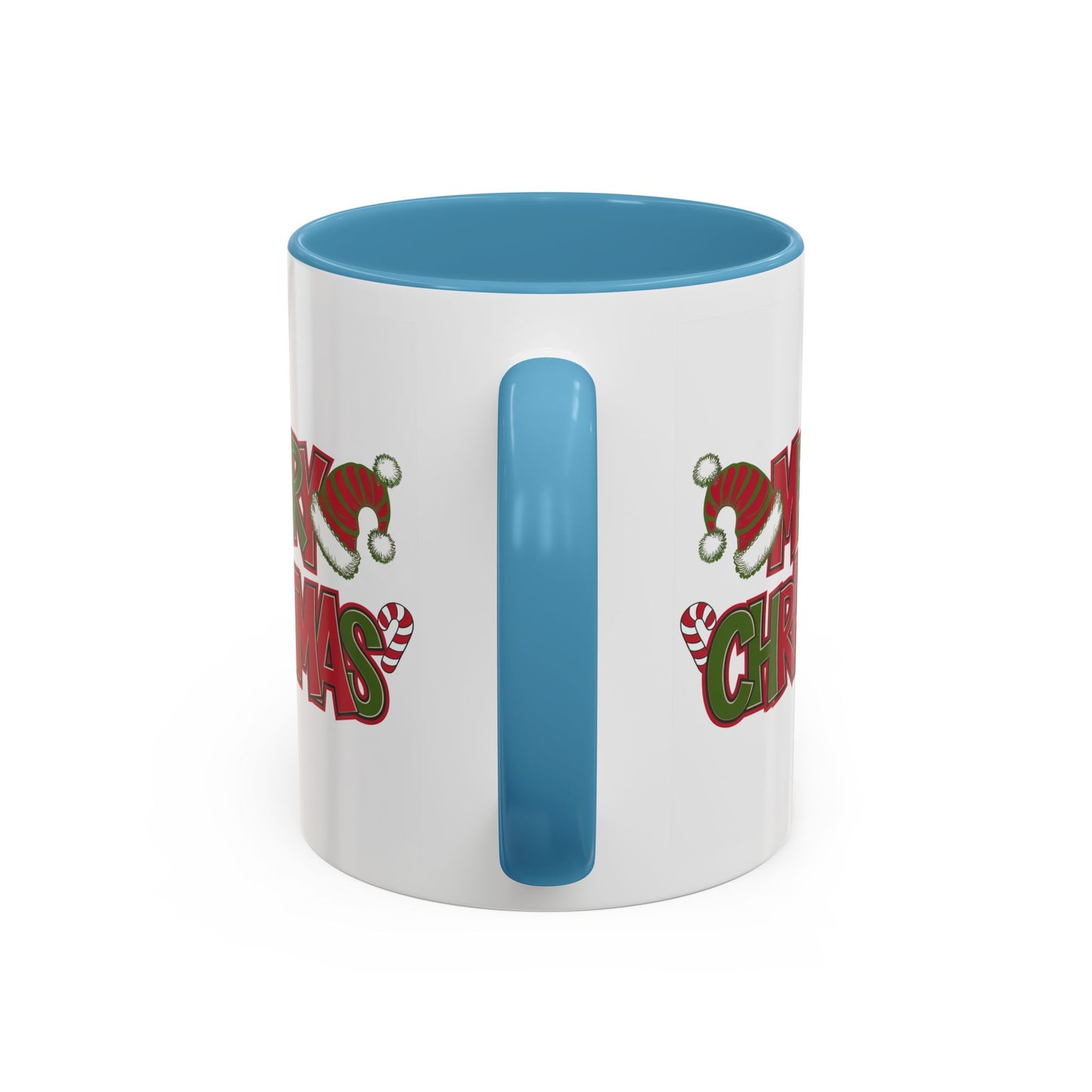Christmas Mug - Merry Christmas Red & Green Text Hats Candy Canes