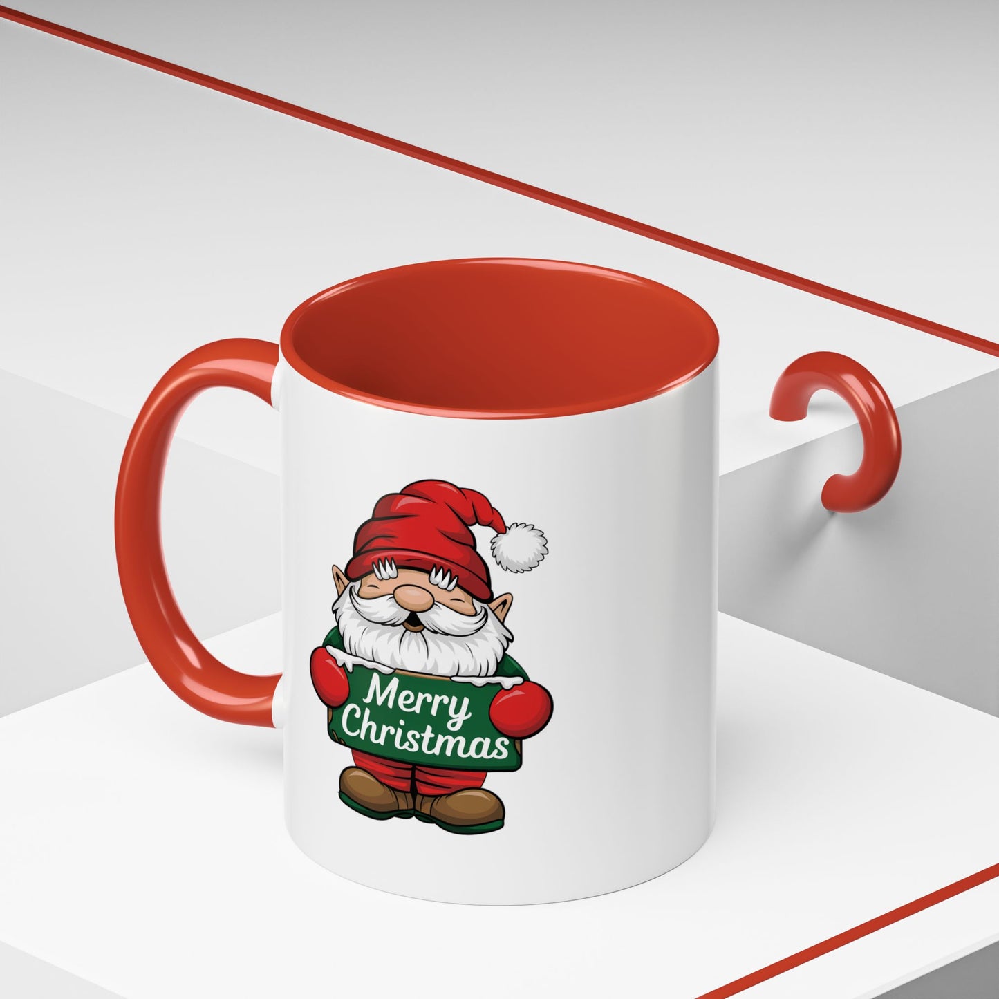 Christmas Mug - Merry Christmas White & Green Text Gnome Snow