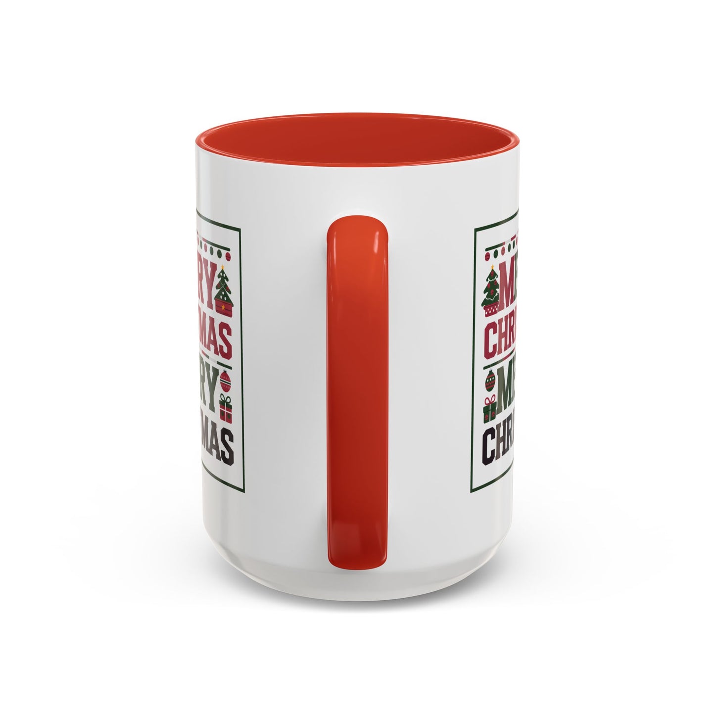 Christmas Mug - Merry Christmas Red Green & Black Text Trees Presents
