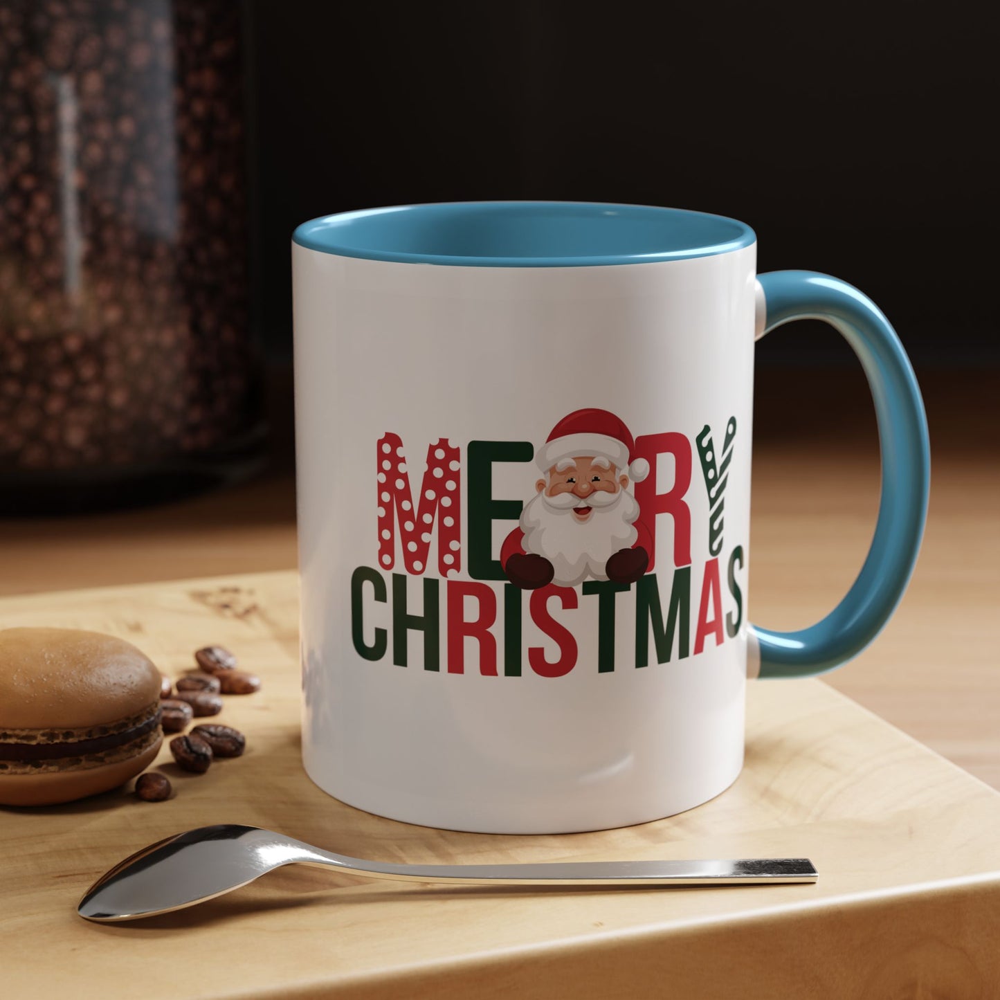 Christmas Mug - Merry Christmas Green & Red Text Santa