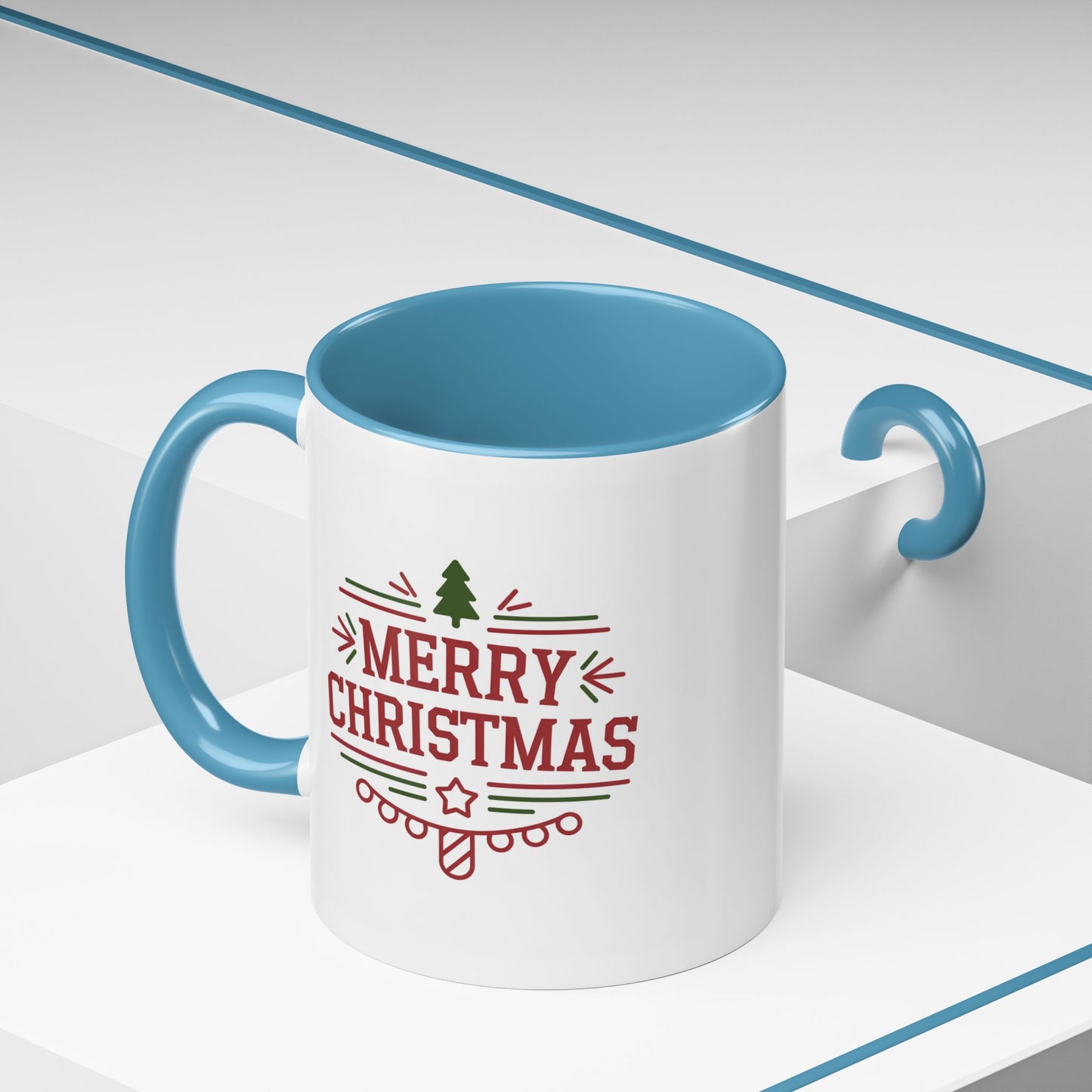 Christmas Mug - Merry Christmas Maroon Text Tree Star