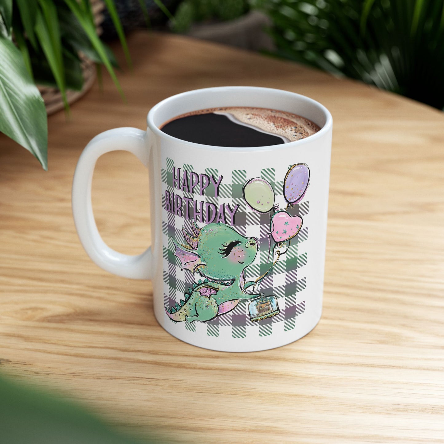 Birthday Mug - Happy Birthday Dragon With Balloons