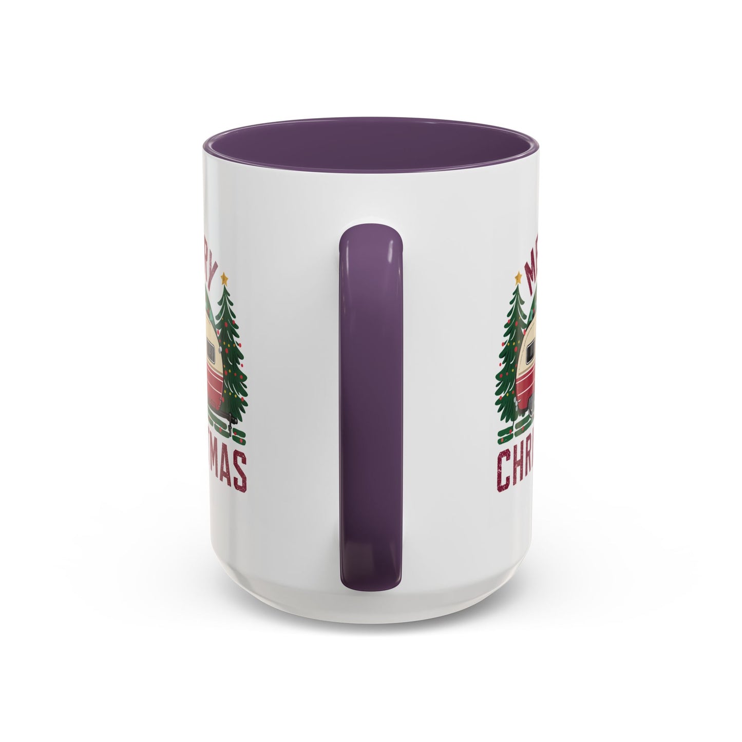 Christmas Mug - Merry Christmas Maroon Text Camper Trees