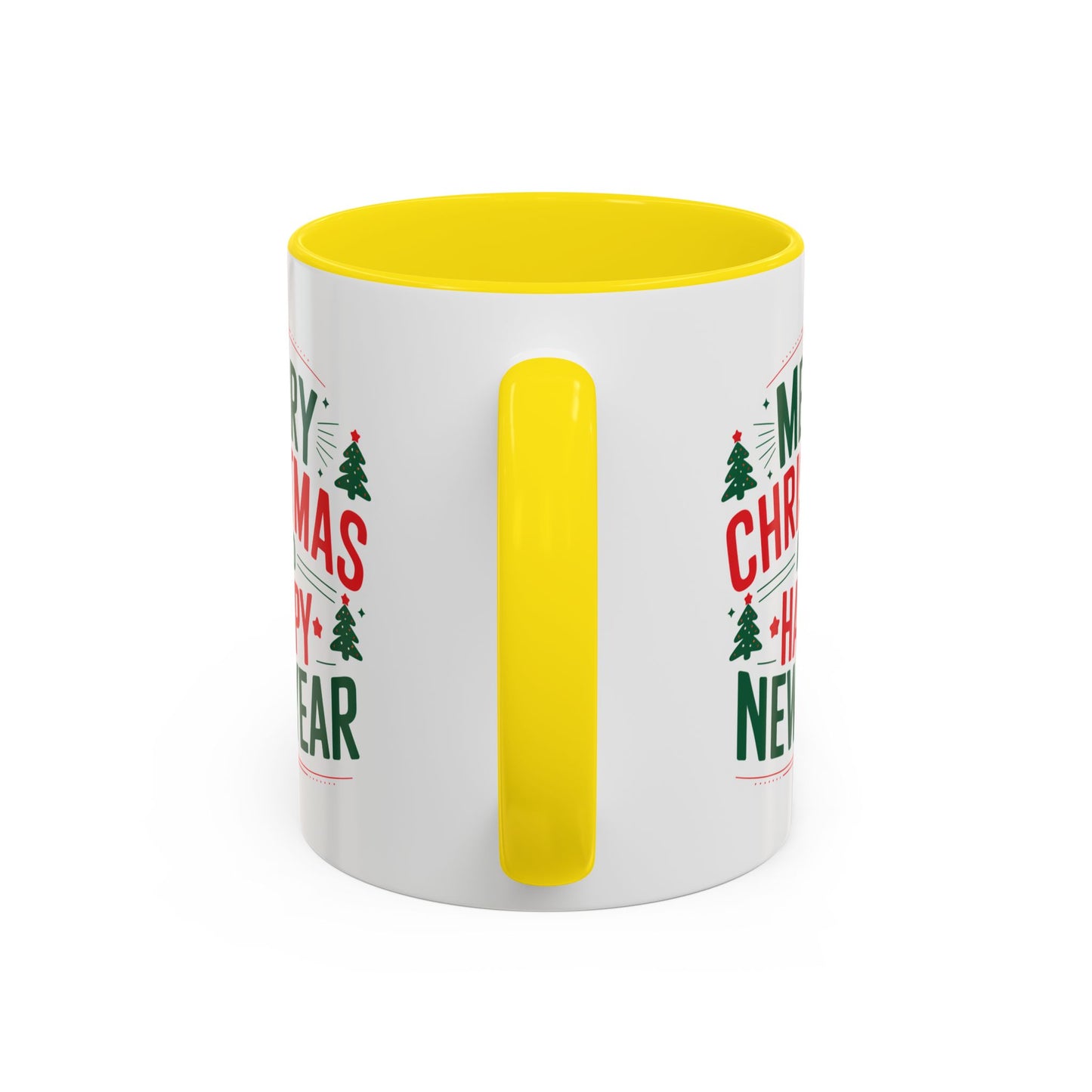 Christmas Mug - Merry Christmas and a Happy New Year Green & Red Text Trees Stars