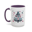 Christmas Mug - Merry Christmas Maroon & Blue Text Tree Hearts Stars