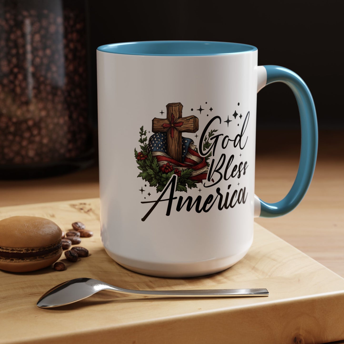 4th of July Mug - God Bless America Cross Flag