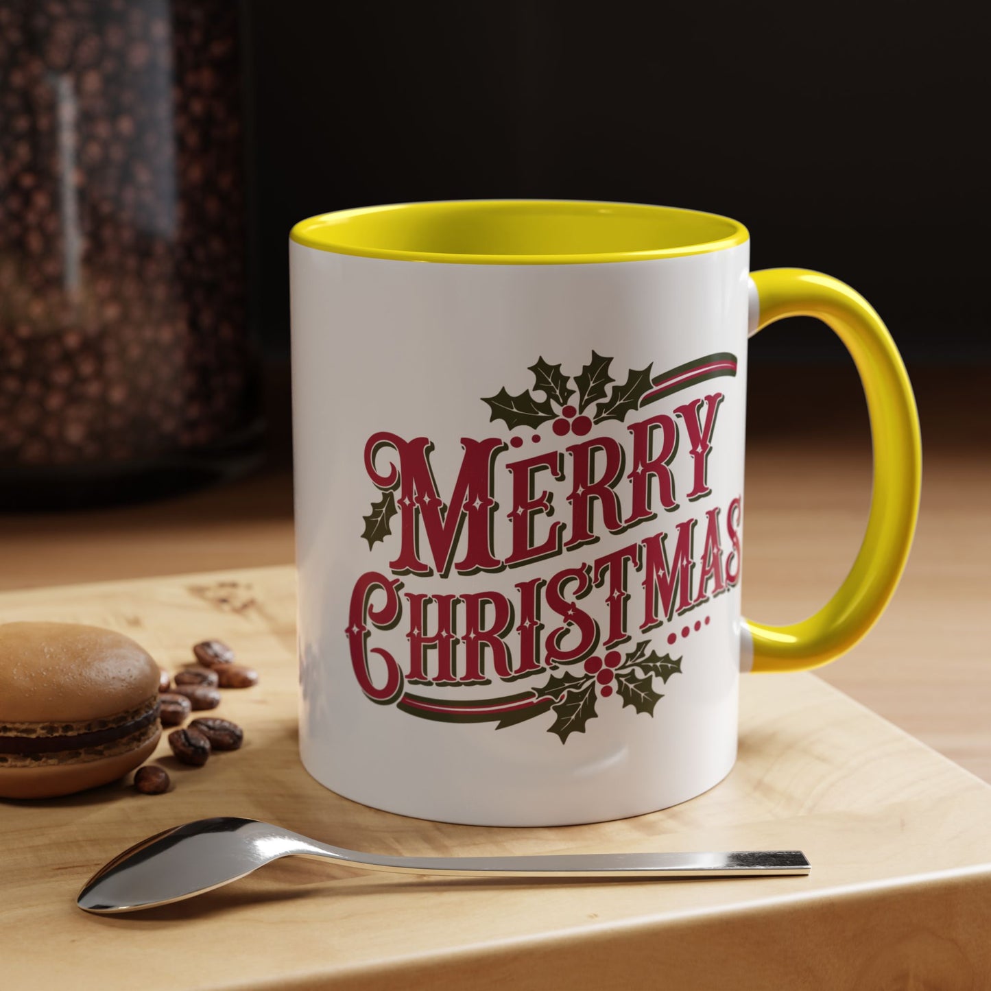 Christmas Mug - Merry Christmas Maroon & Green Text Decorations