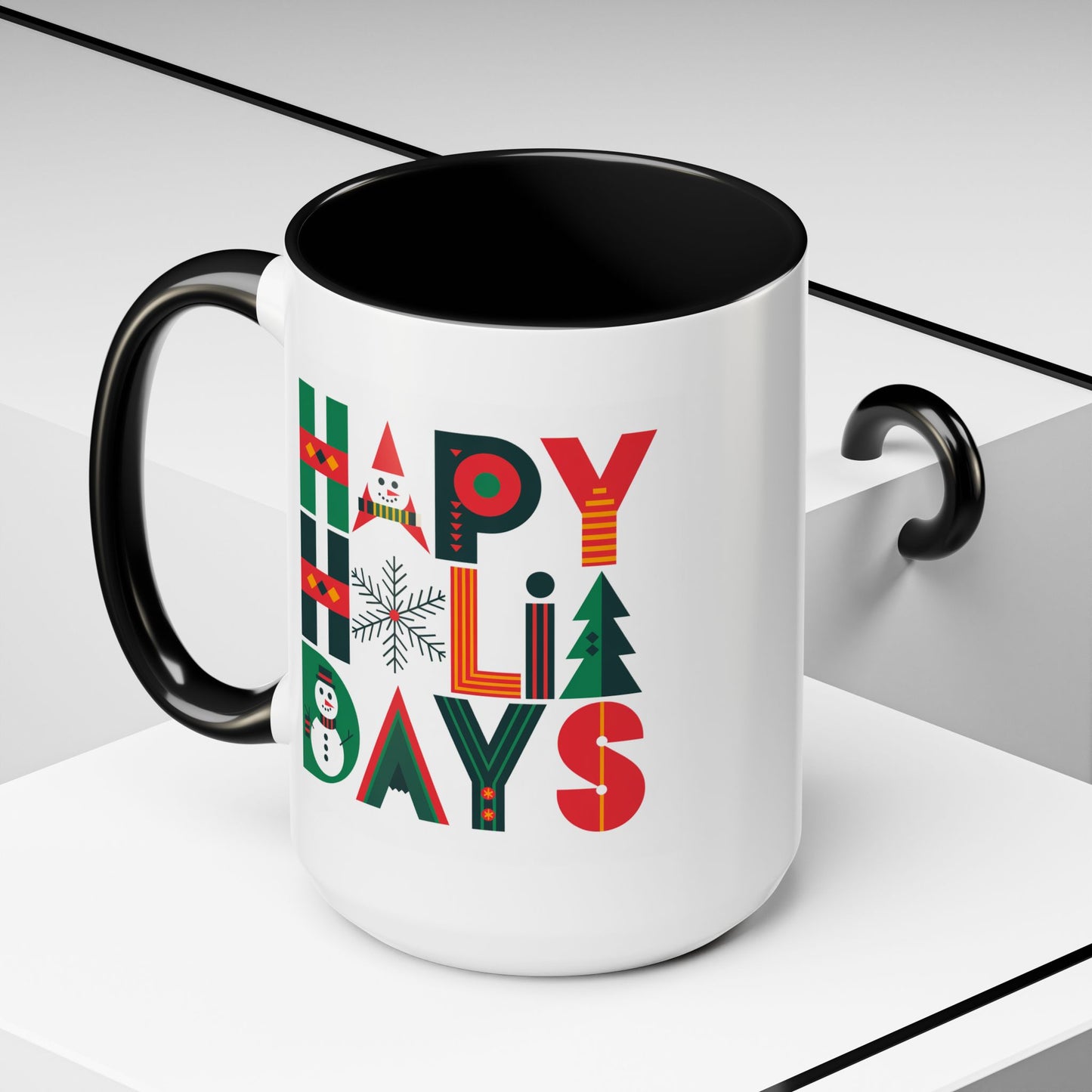 Christmas Mug - Happy Holidays Green Red & Blue Decorative Text