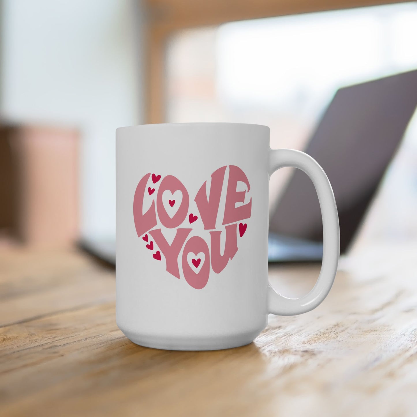 Anniversary Mug - Love You Heart Shaped Lettering