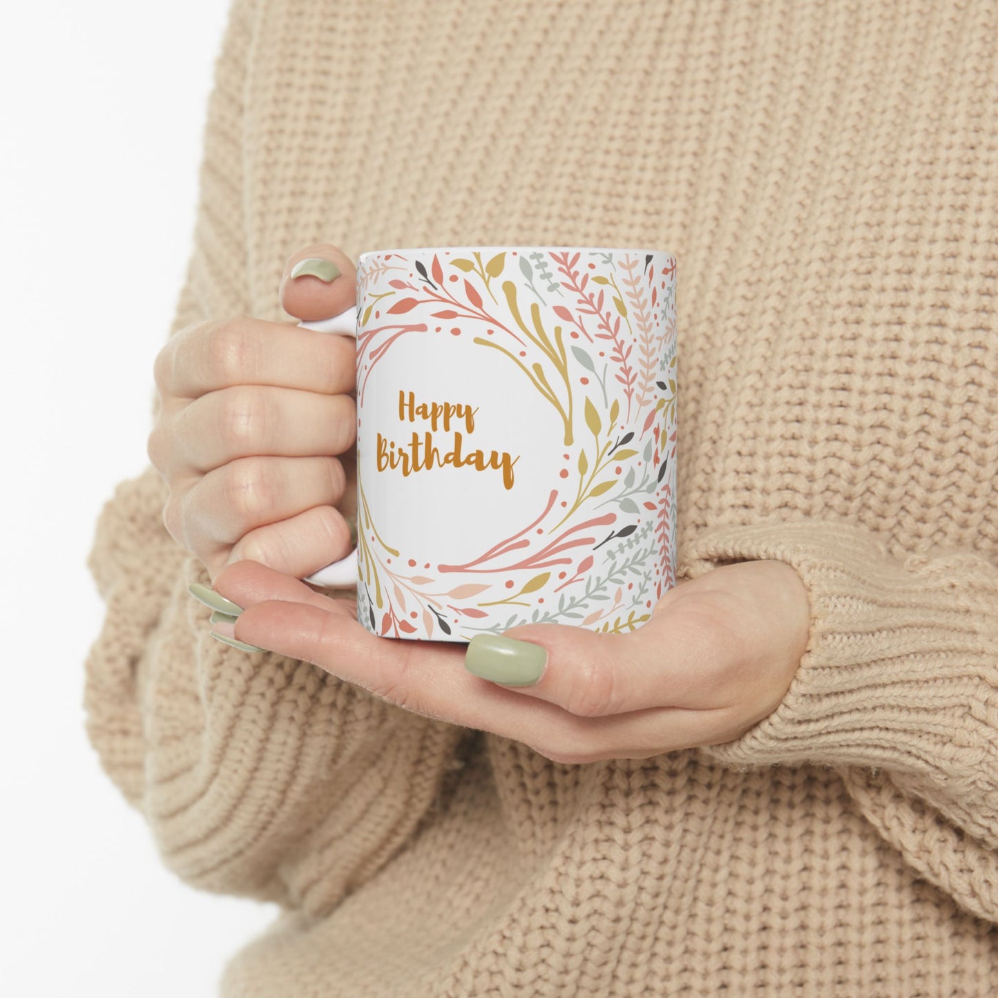 Birthday Mug - Happy Birthday Floral Circle