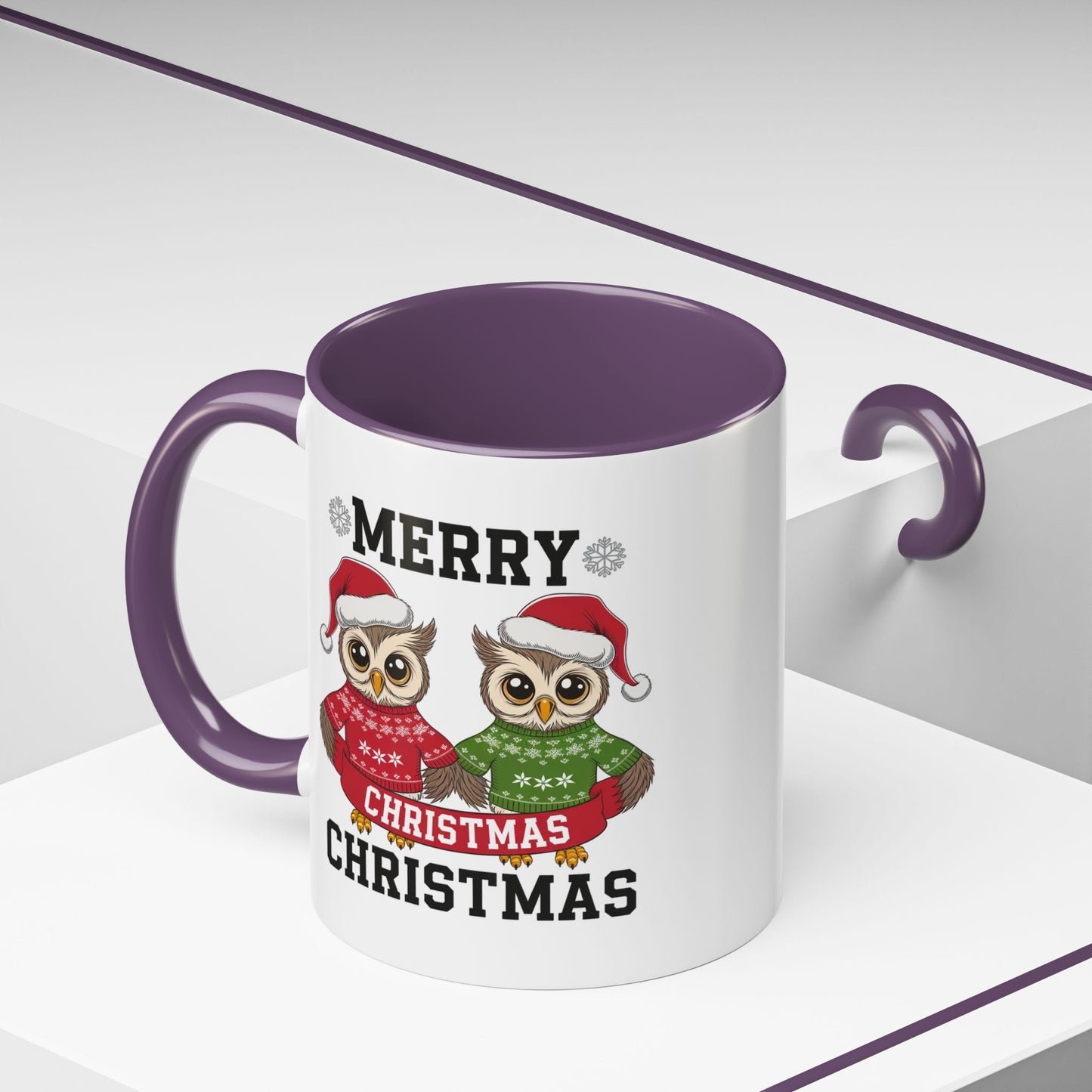 Christmas Mug - Merry Christmas Black Text Owls