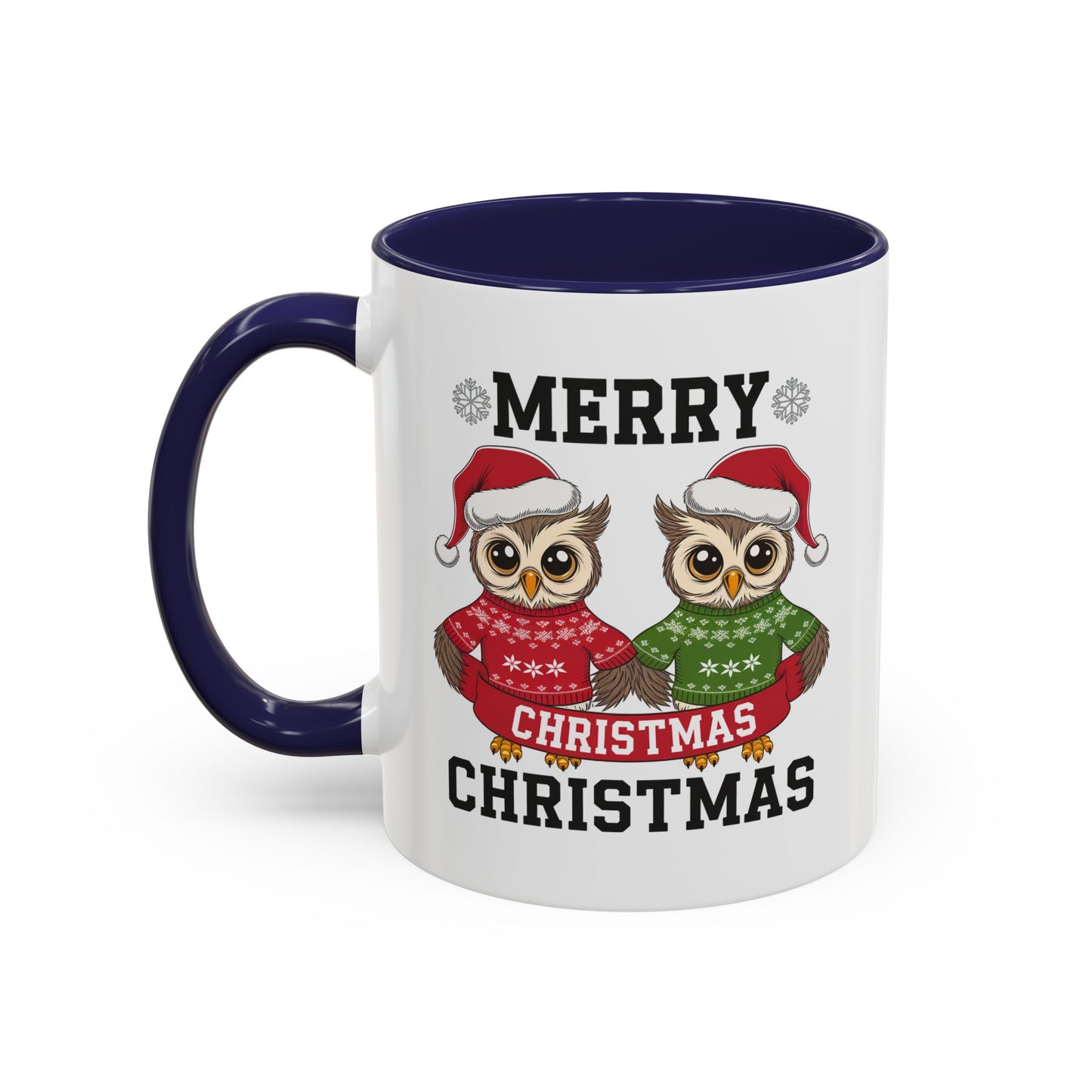 Christmas Mug - Merry Christmas Black Text Owls