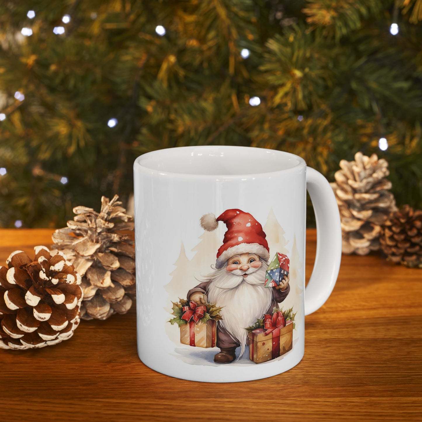 Christmas Mug - Happy Gnome with Presents