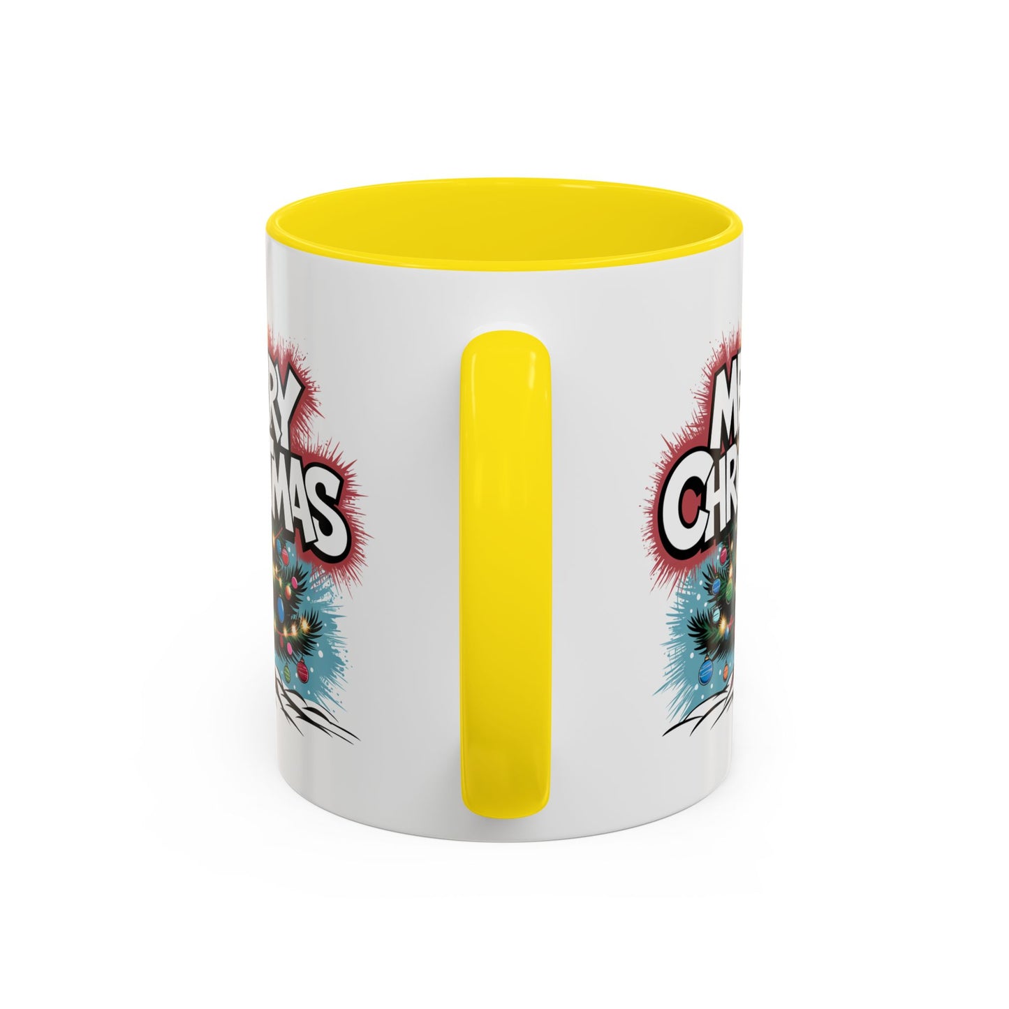 Christmas Mug - Merry Christmas White & Red Text Tree Lights