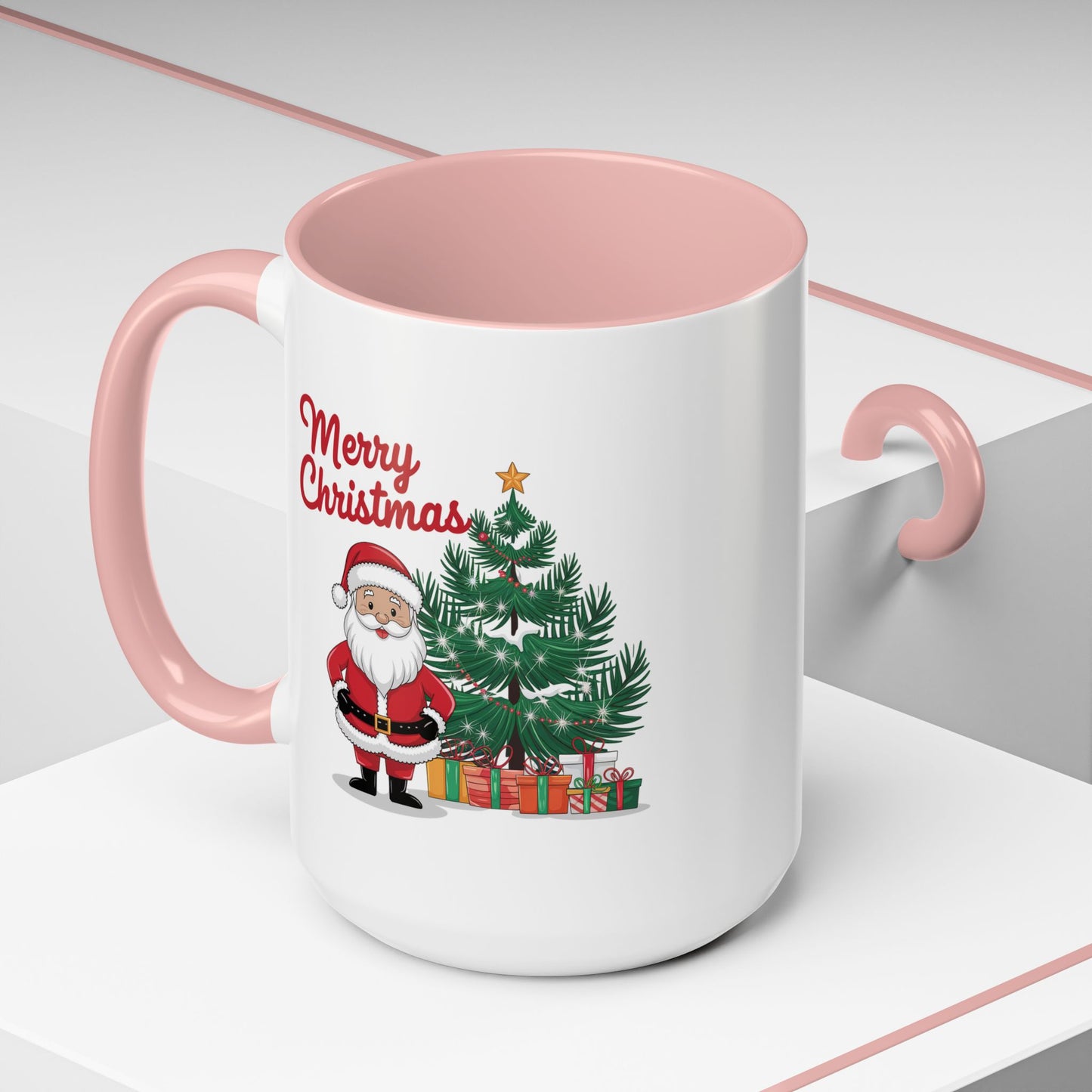 Christmas Mug - Merry Christmas Red Text Santa Tree Presents