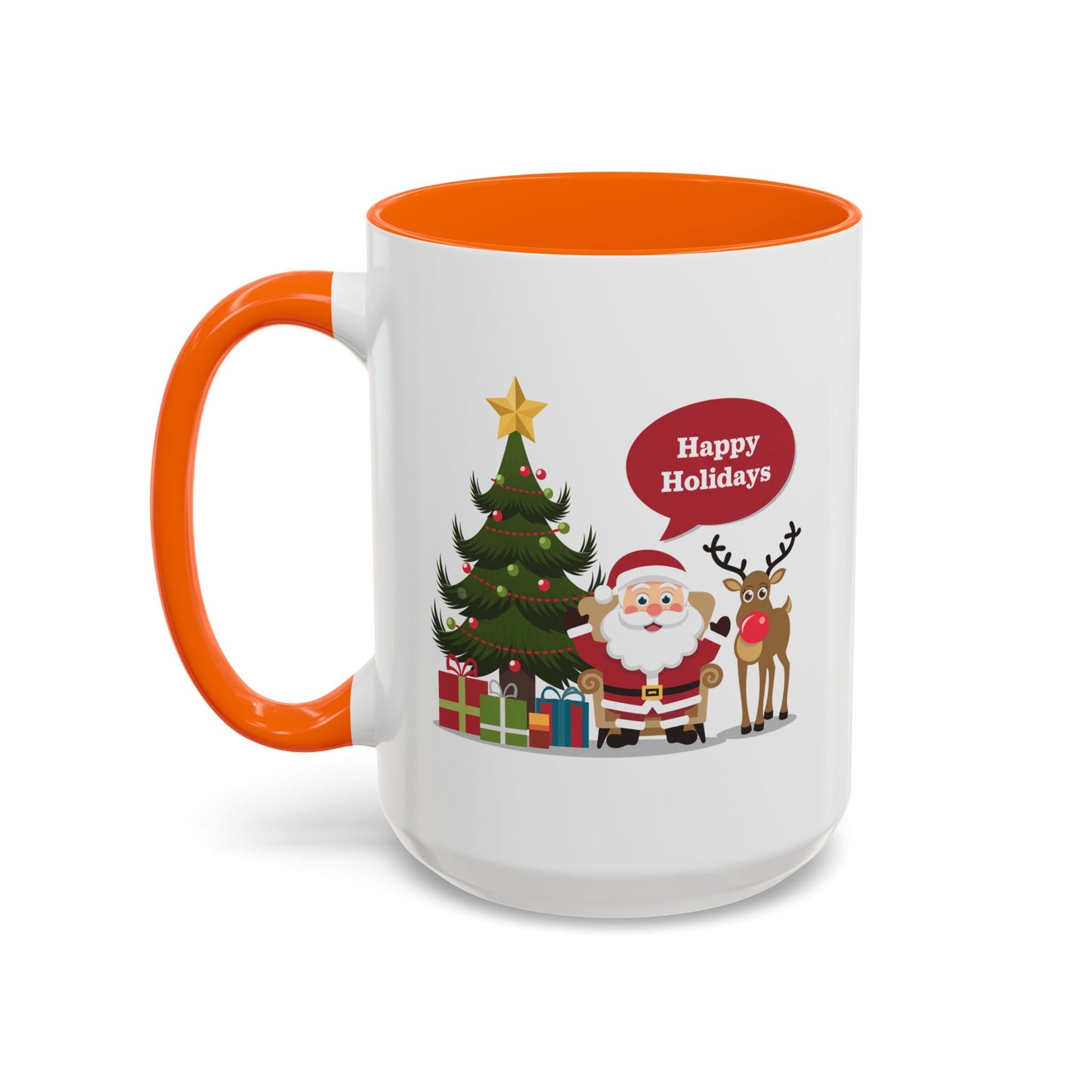 Christmas Mug - Happy Holidays Callout Santa Tree Presents Reindeer
