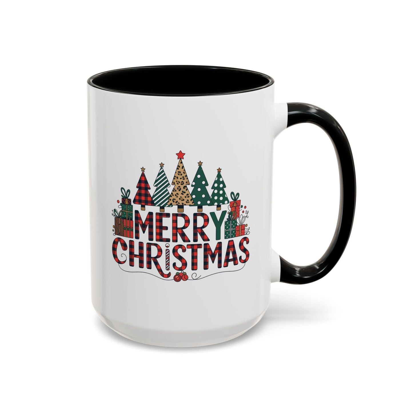 Christmas Mug - Merry Christmas Tartan Text Trees Presents
