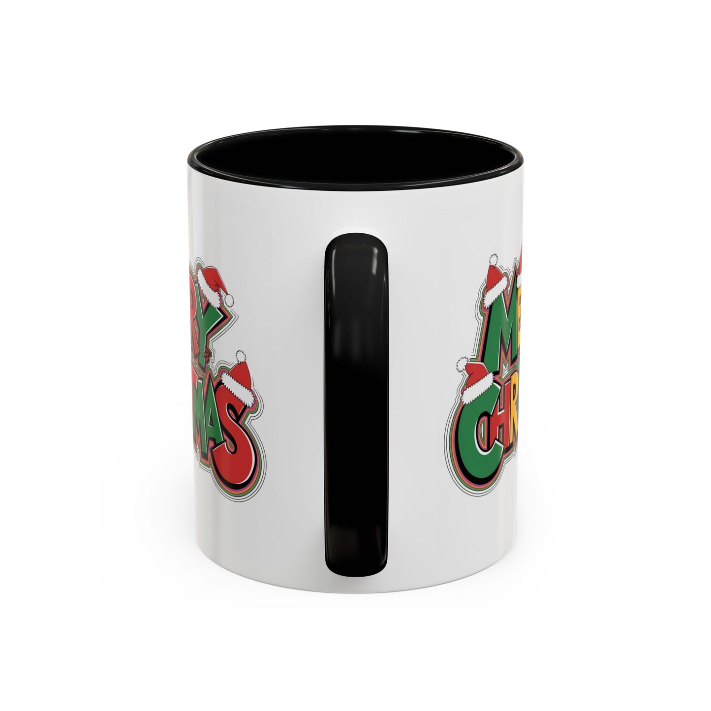 Christmas Mug - Merry Christmas Green Yellow & Red Text Hats