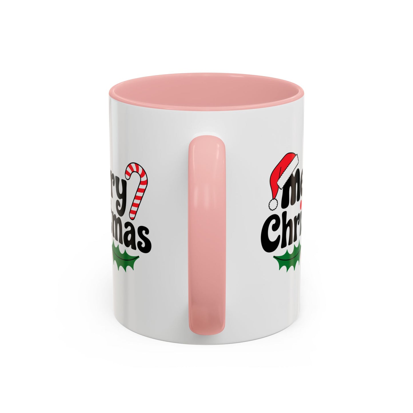 Christmas Mug - Merry Christmas Black Text Hat Candy Cane Mistletoe