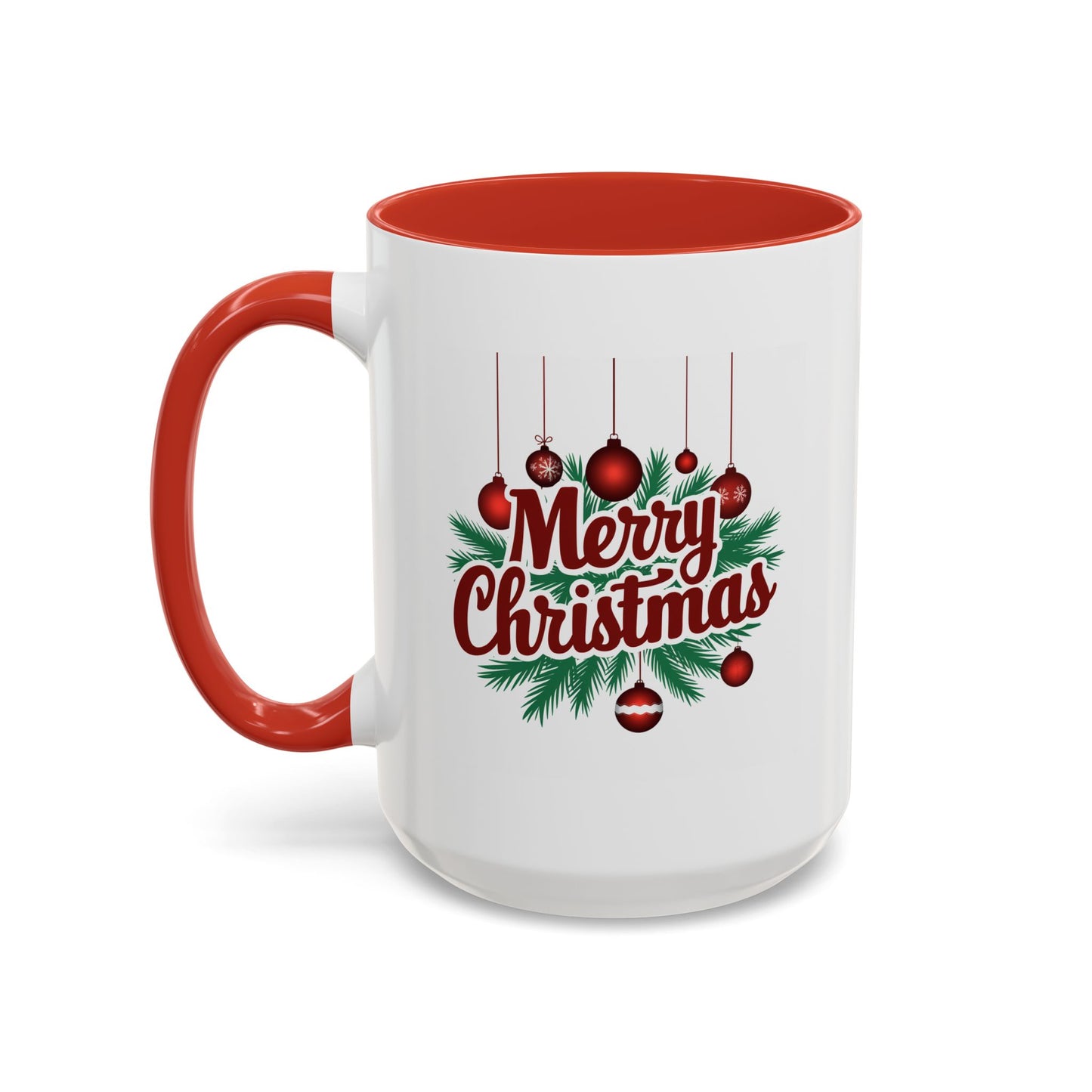 Christmas Mug - Merry Christmas Maroon Text Ornaments