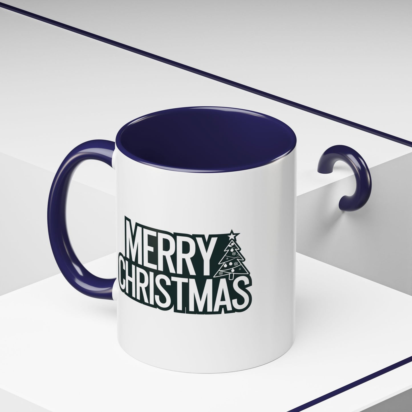 Christmas Mug - Merry Christmas White & Black Text Tree