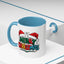 Christmas Mug - Merry Christmas Green Red Yellow and Blue Text Red Hats