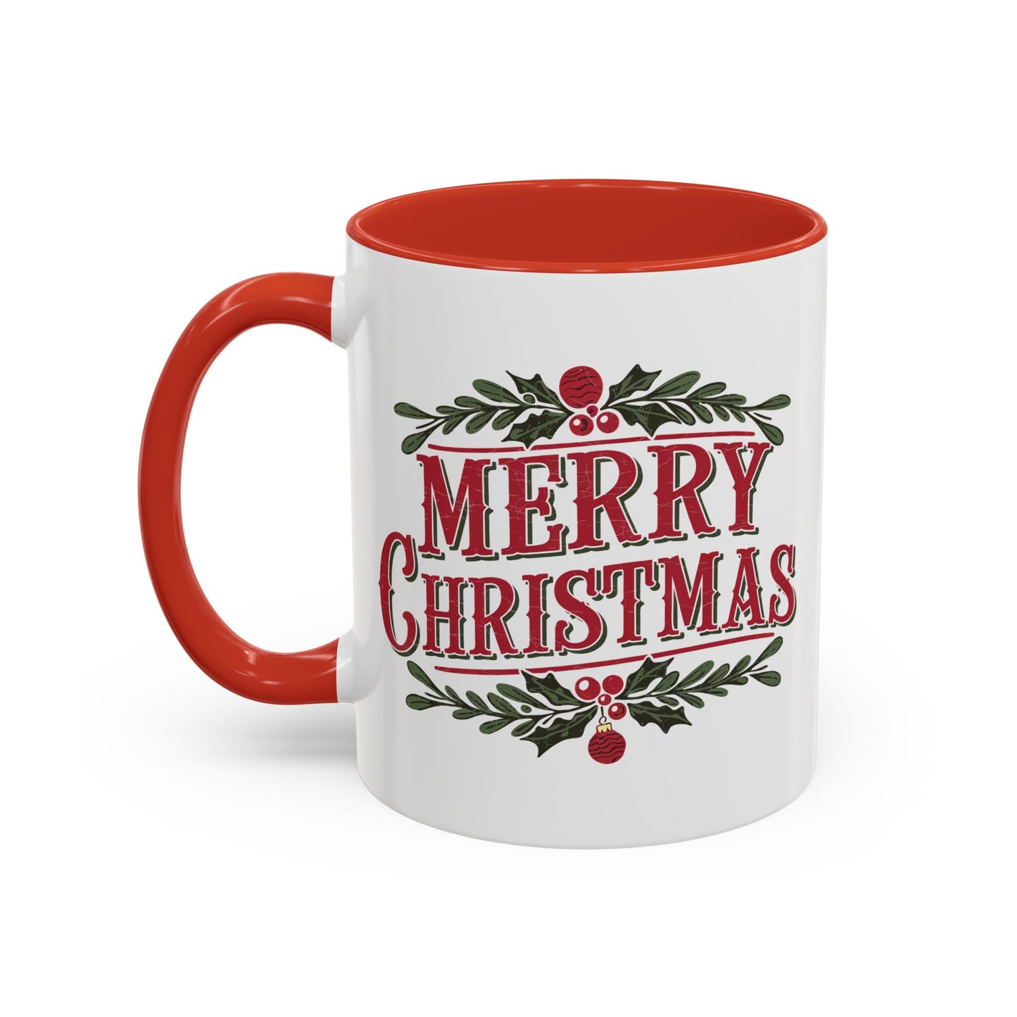 Christmas Mug - Merry Christmas Maroon Text Ornament Decorations