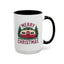 Christmas Mug - Merry Christmas Maroon Text Camper Trees