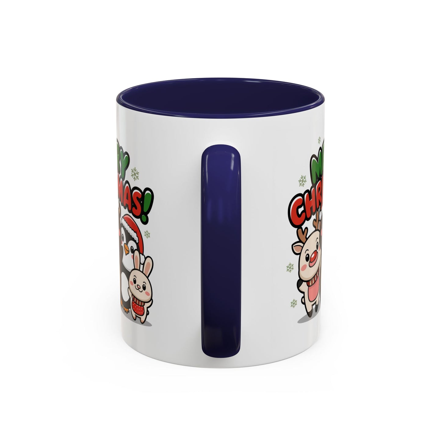Christmas Mug - Merry Christmas Green & Red Text Cute Animals