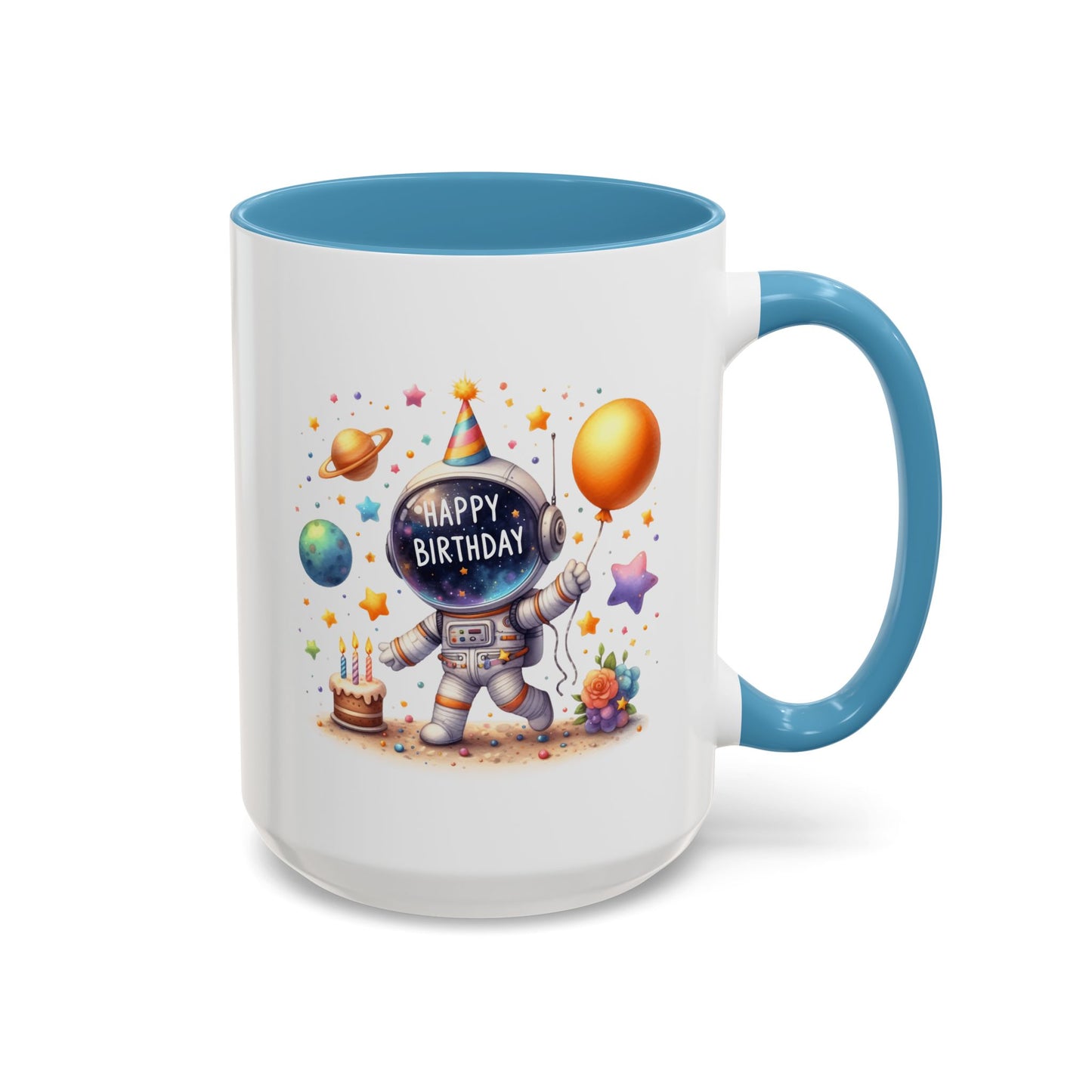 Birthday Mug - Happy Birthday Astronaut, Cake & Balloon