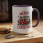 Christmas Mug - Merry Christmas Maroon Text Camper Trees Snowflakes