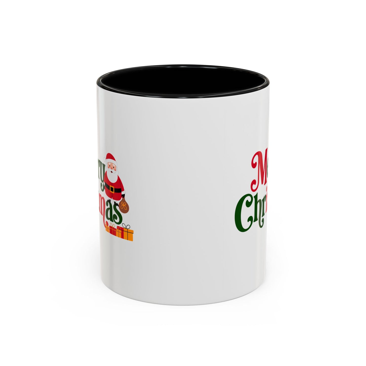 Christmas Mug - Merry Christmas Green & Red Text Santa Presents