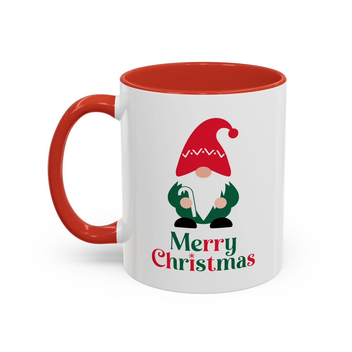 Christmas Mug - Merry Christmas Green & Red Text Gnome Candy Cane