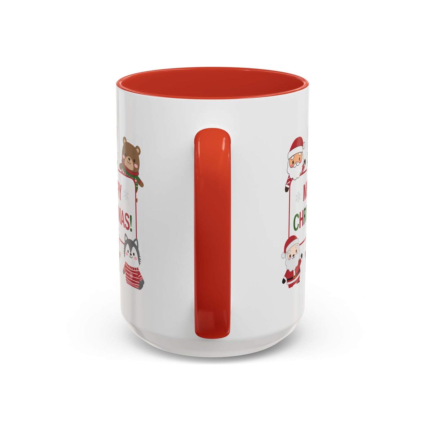 Christmas Mug - Merry Christmas Red & Green Text Santa Cute Animals