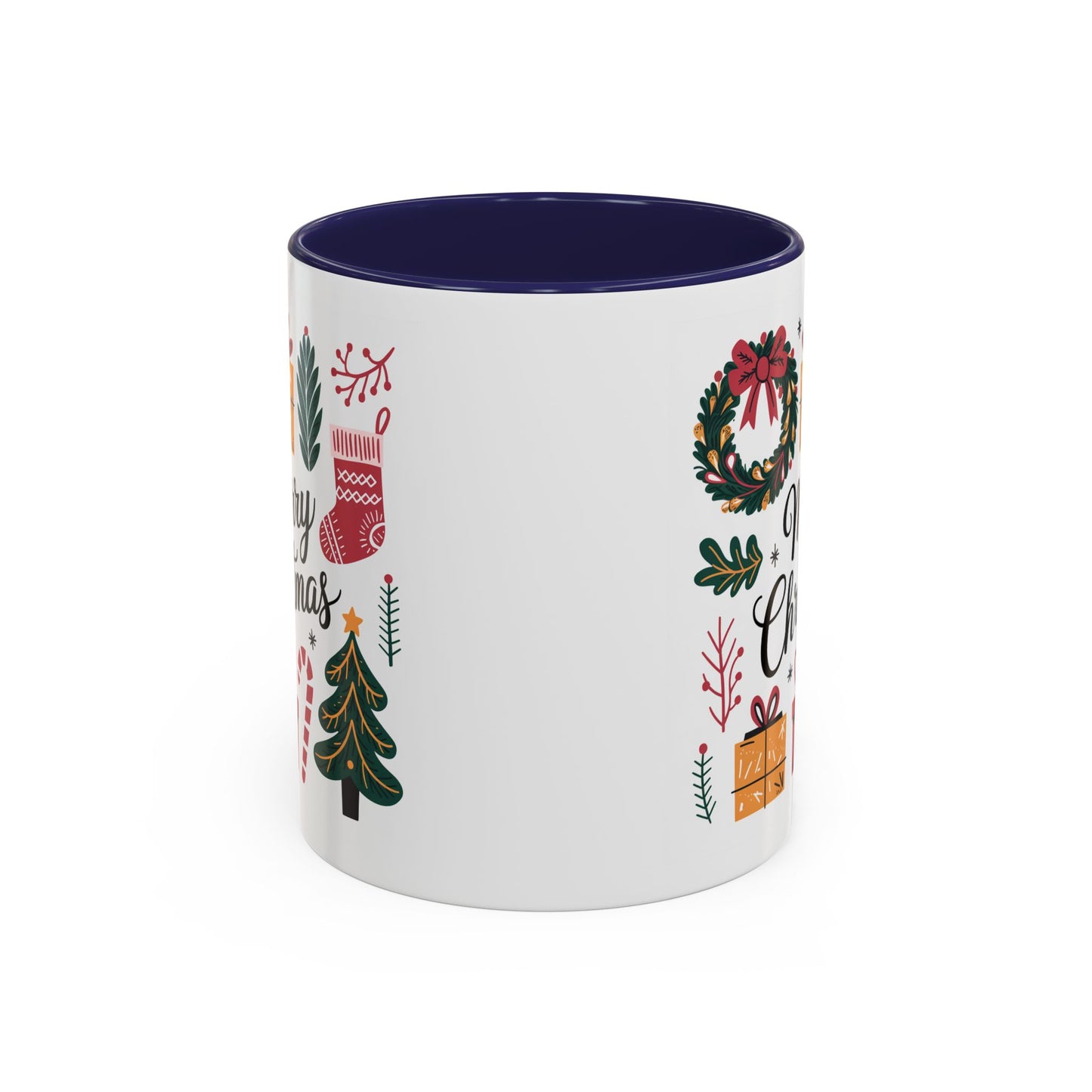 Christmas Mug - Merry Christmas Green Text Presents Tree Candy Cane