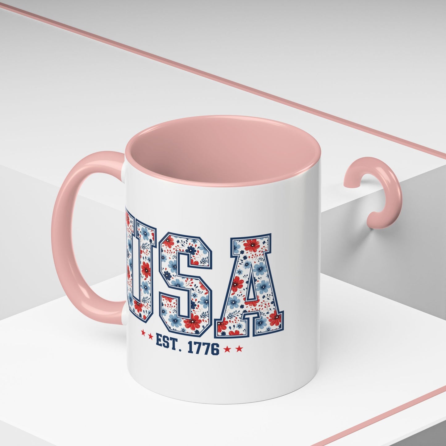 4th of July Mug - USA EST 1776 Floral