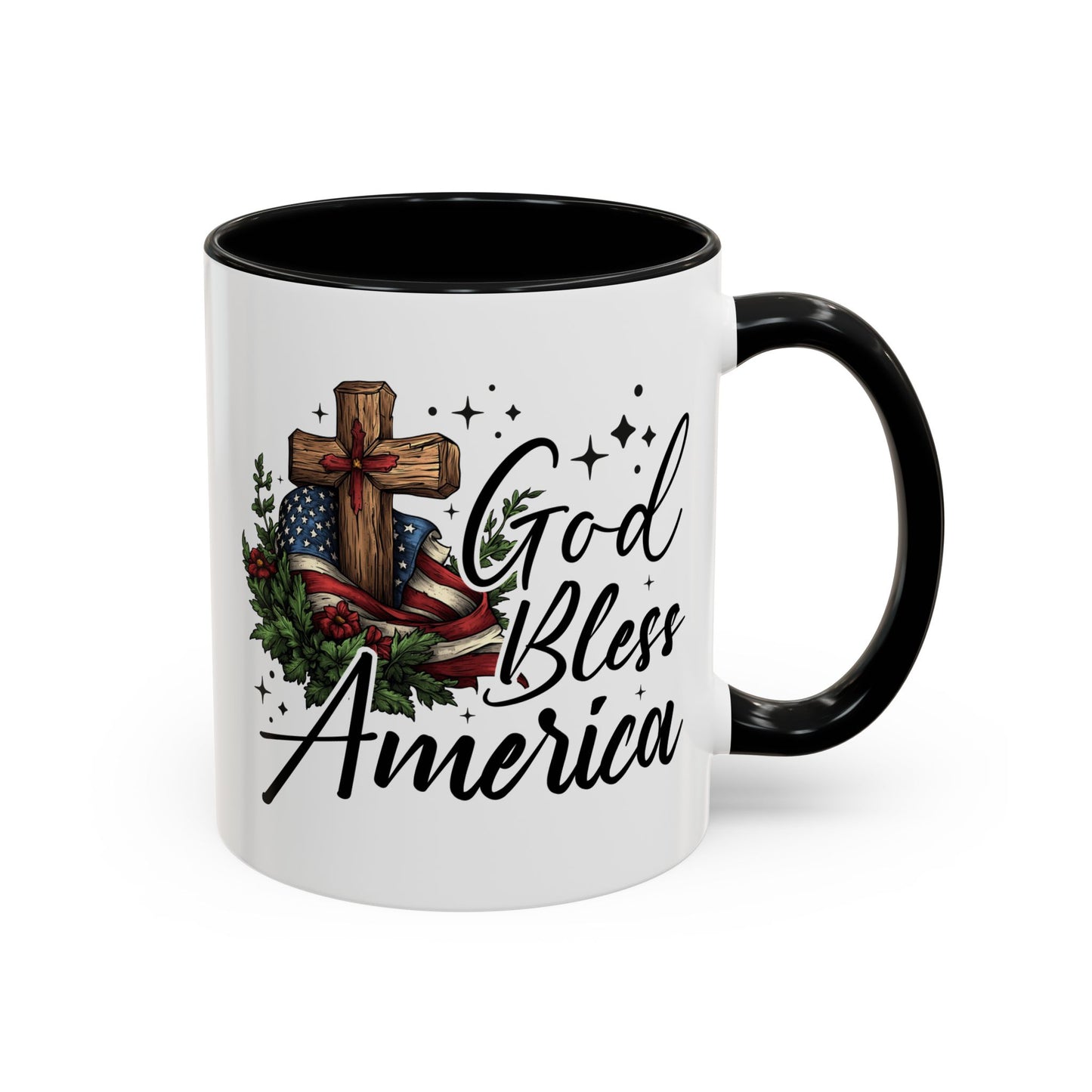 4th of July Mug - God Bless America Cross Flag