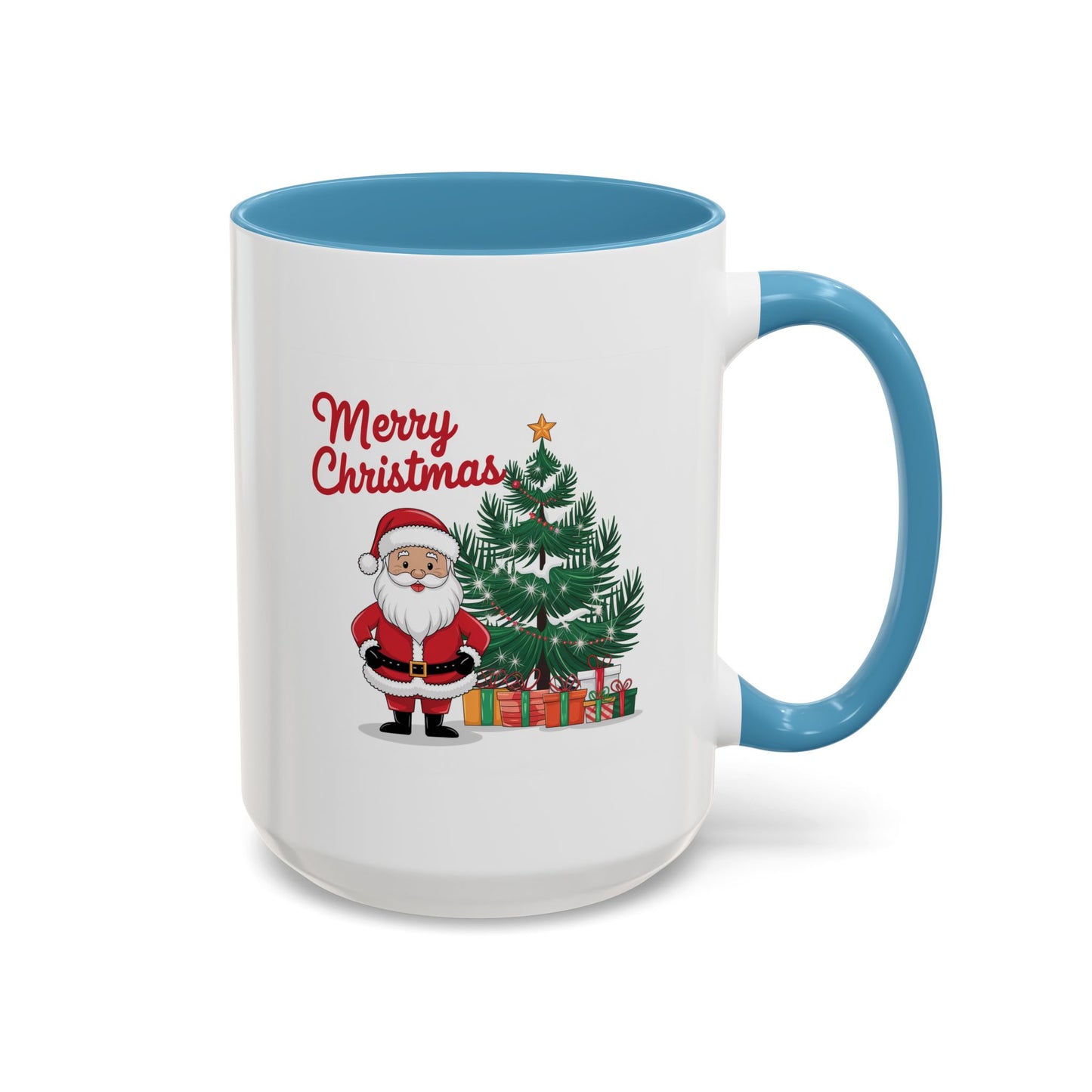 Christmas Mug - Merry Christmas Red Text Santa Tree Presents