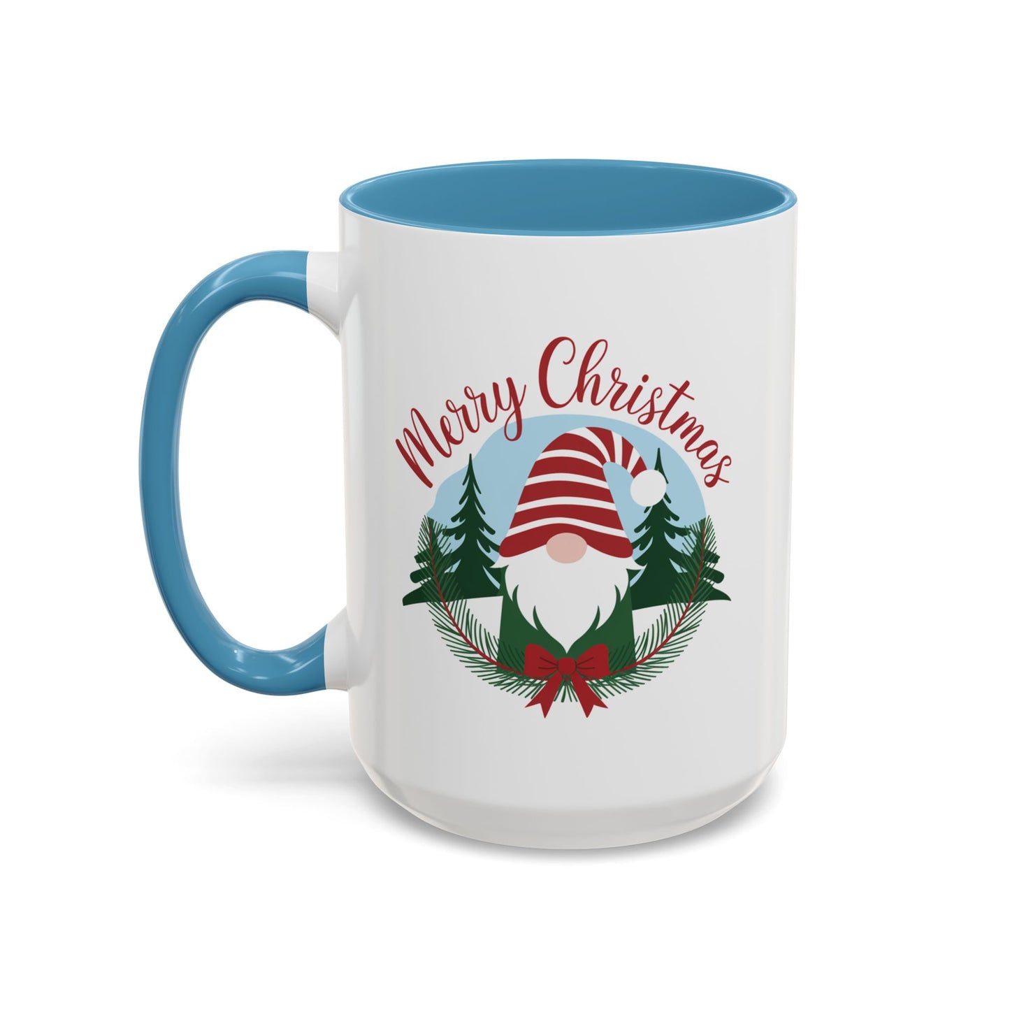 Christmas Mug - Merry Christmas Red Text Gnome Bow Tree