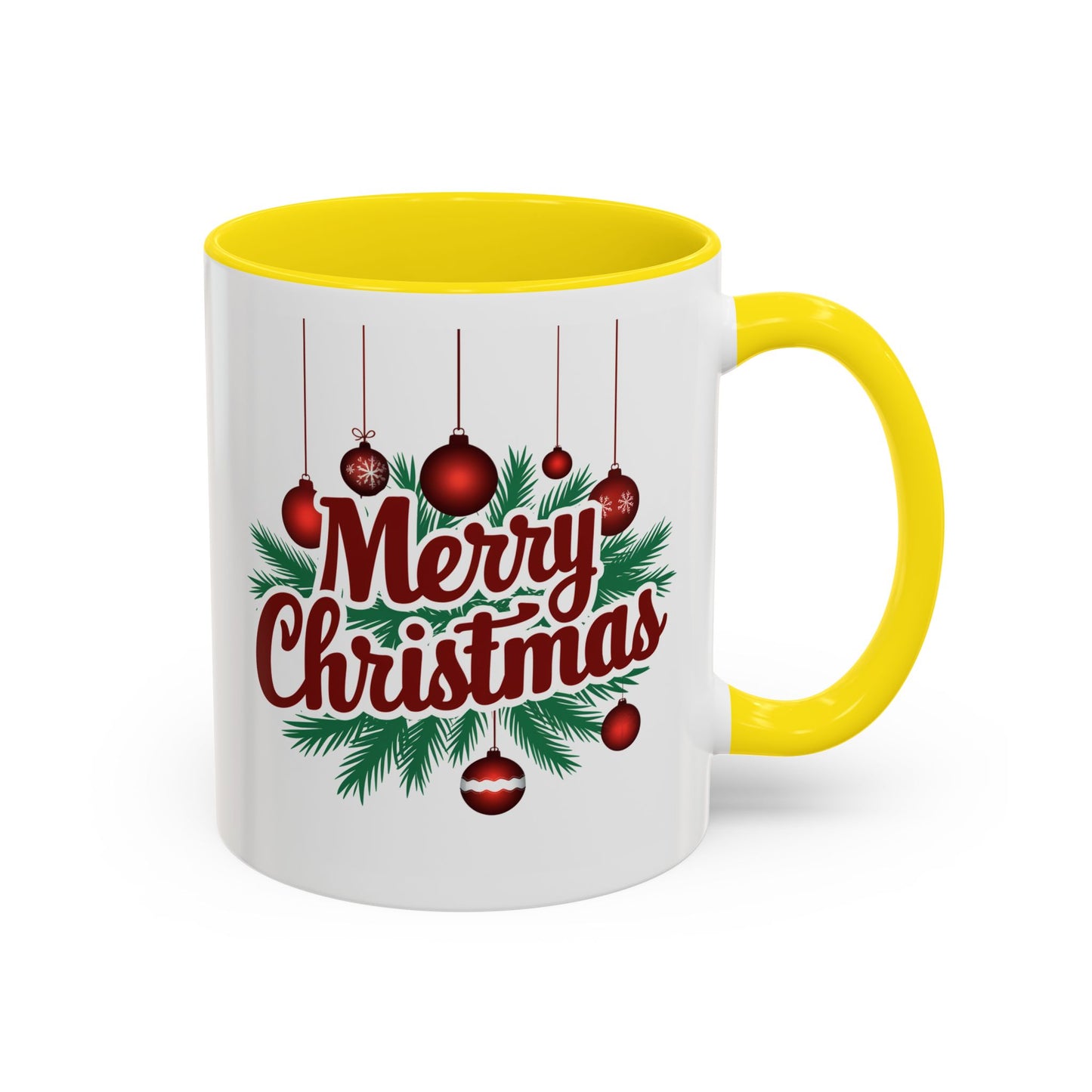 Christmas Mug - Merry Christmas Maroon Text Ornaments