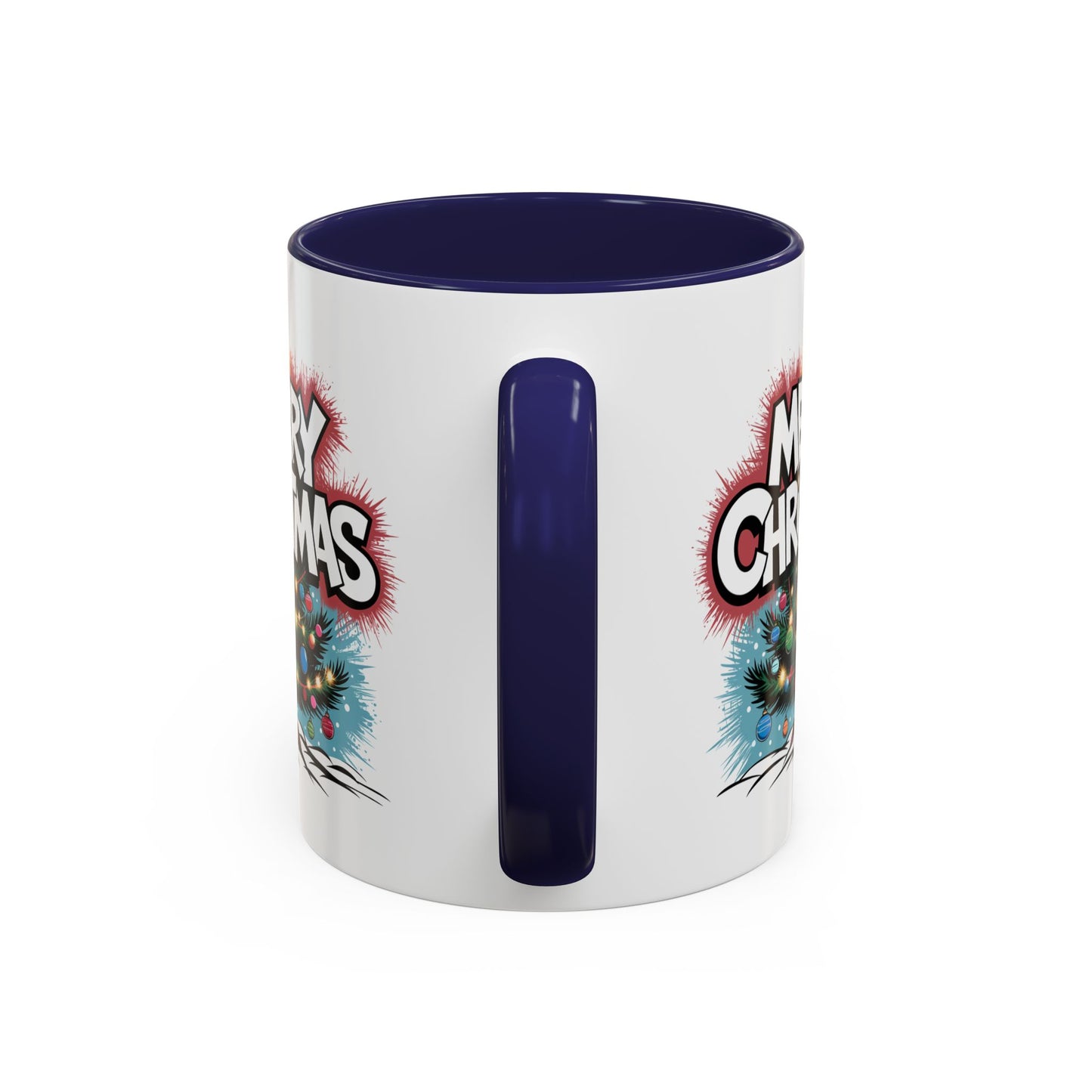 Christmas Mug - Merry Christmas White & Red Text Tree Lights