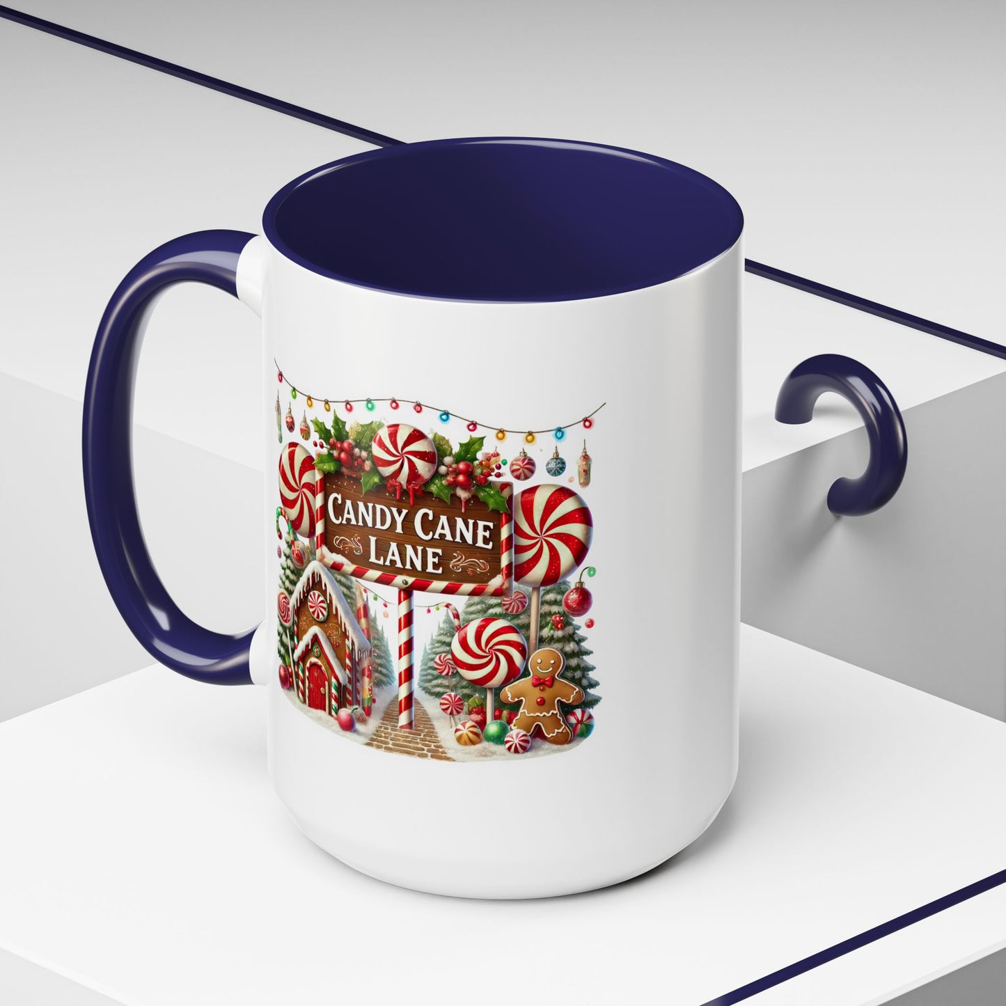 Christmas Mug - Candy Cane Lane White Text Ornaments Candy