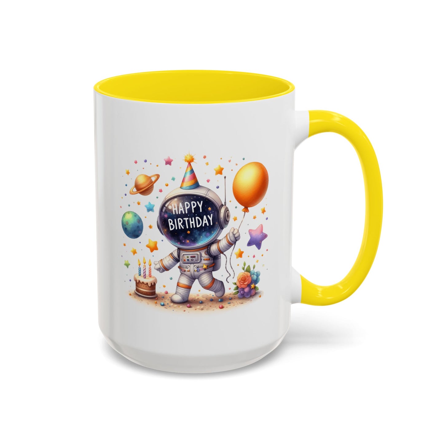 Birthday Mug - Happy Birthday Astronaut, Cake & Balloon