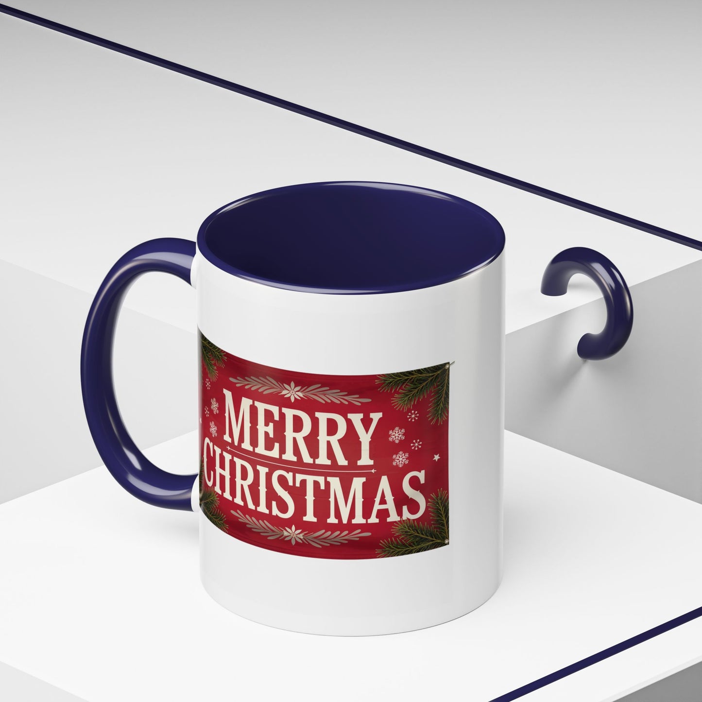 Christmas Mug - Merry Christmas Cream Text Maroon Background